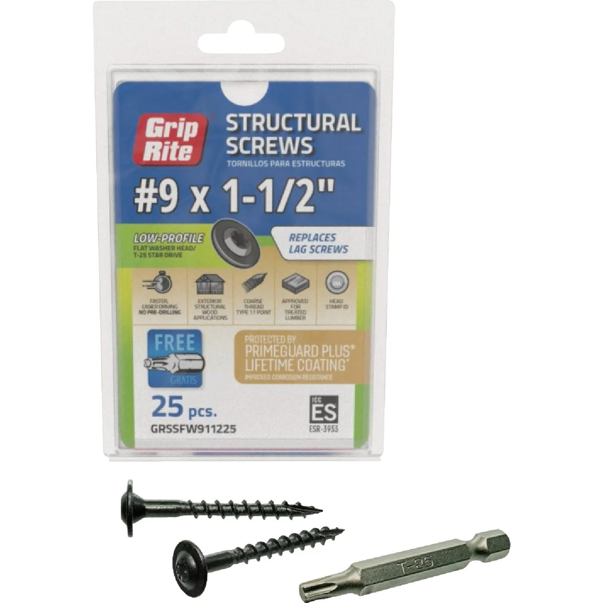 Original Design Grip-Rite PrimeGuard Plus 9 x 1.5 In. Flat Washer Head Structure Screw 25-Count Professional