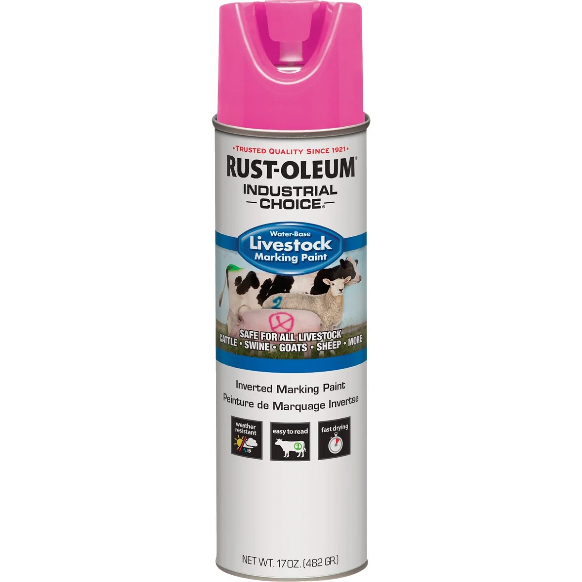 Premium Material Rust-Oleum Industrial Choice 17 Oz. Fluorescent Pink Livestock Marking Paint Dependable
