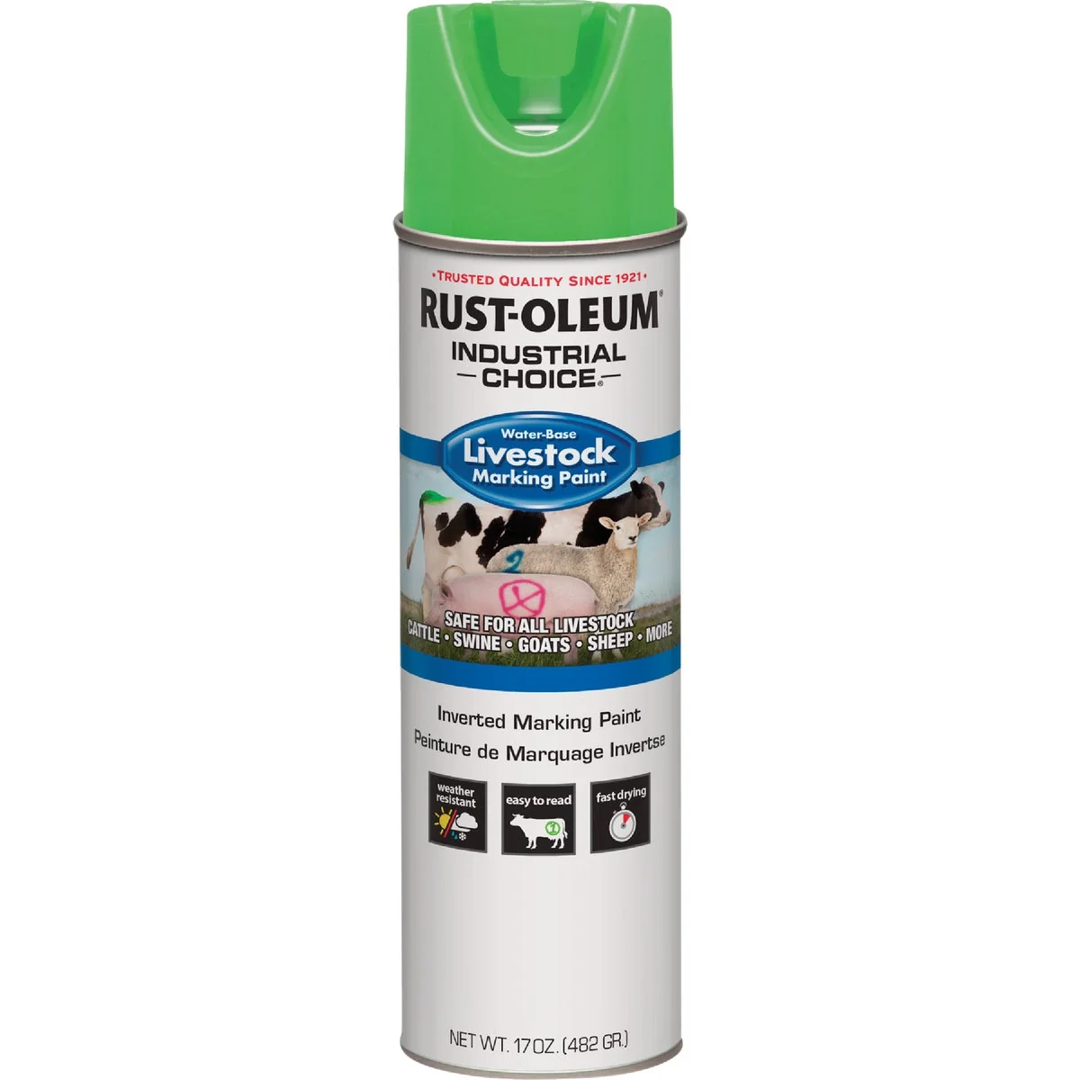 Reliable Rust-Oleum Industrial Choice 17 Oz. Fluorescent Green Livestock Marking Paint High-Performance