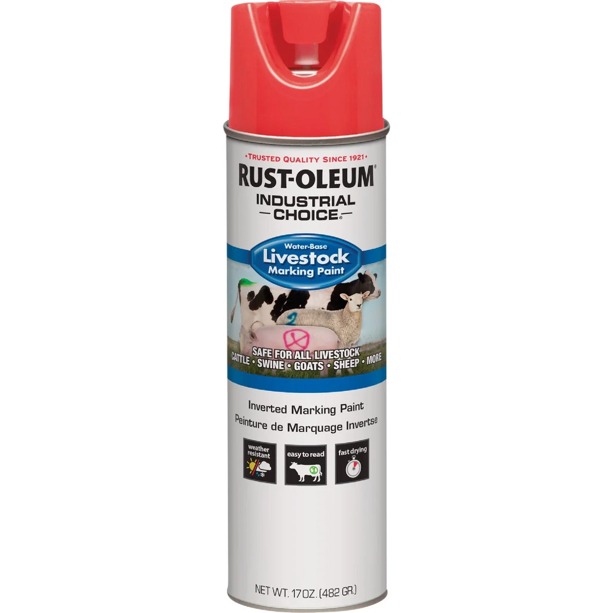 Professional Rust-Oleum Industrial Choice 17 Oz. Fluorescent Red Livestock Marking Paint Official