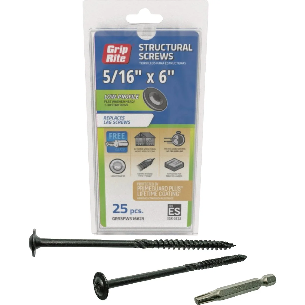 Green Grip-Rite PrimeGuard Plus 5 16 In. x 6 In. Flat Washer Head Structure Screw 25-Count Excellent