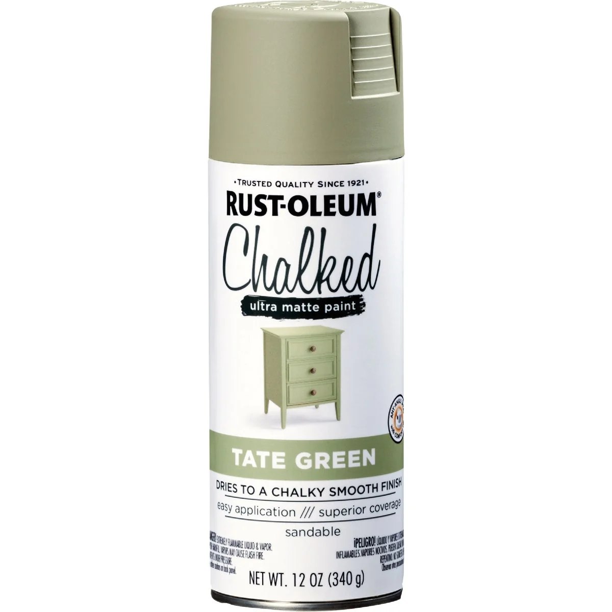 Genuine Rust-Oleum Chalked 12 Oz. Ultra Matte Spray Paint Tate Green Fine