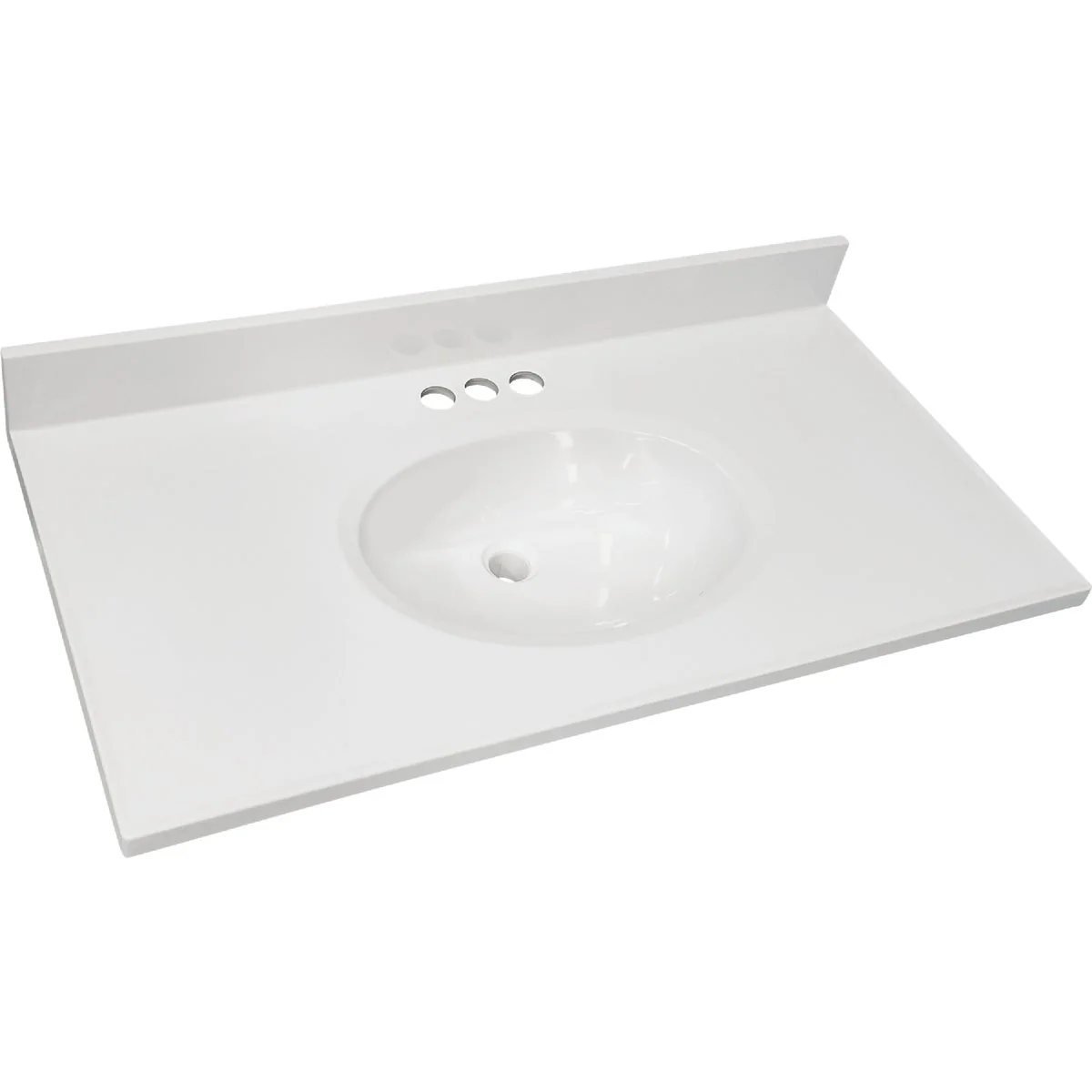 Professional CraftMark 37 In. x 22 In. Cultured Marble Solid High Gloss White Vanity Top with Round Bowl Premium