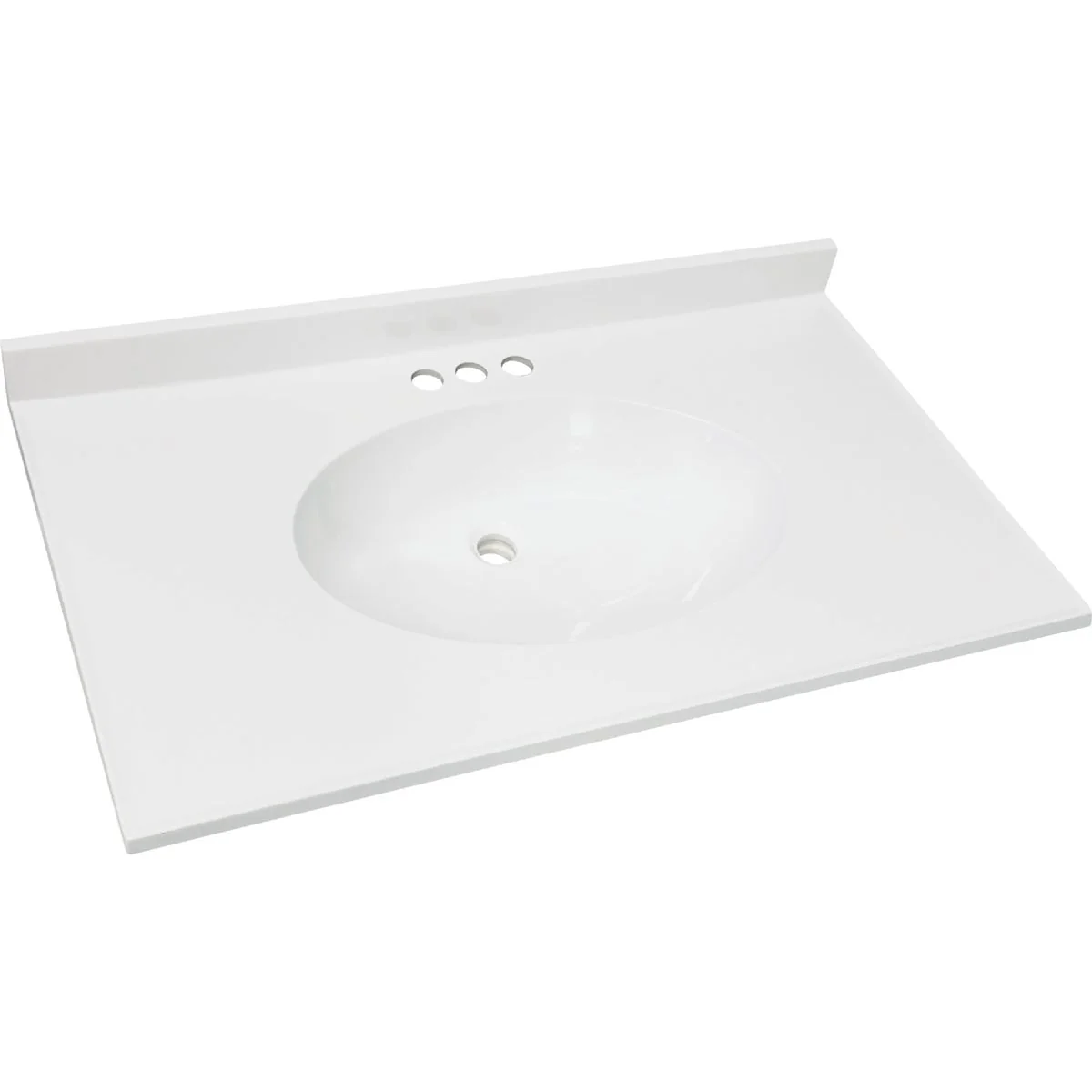 Reusable CraftMark 31 In. x 22 In. Cultured Marble Solid High Gloss White Vanity Top with Round Bowl Relaxed