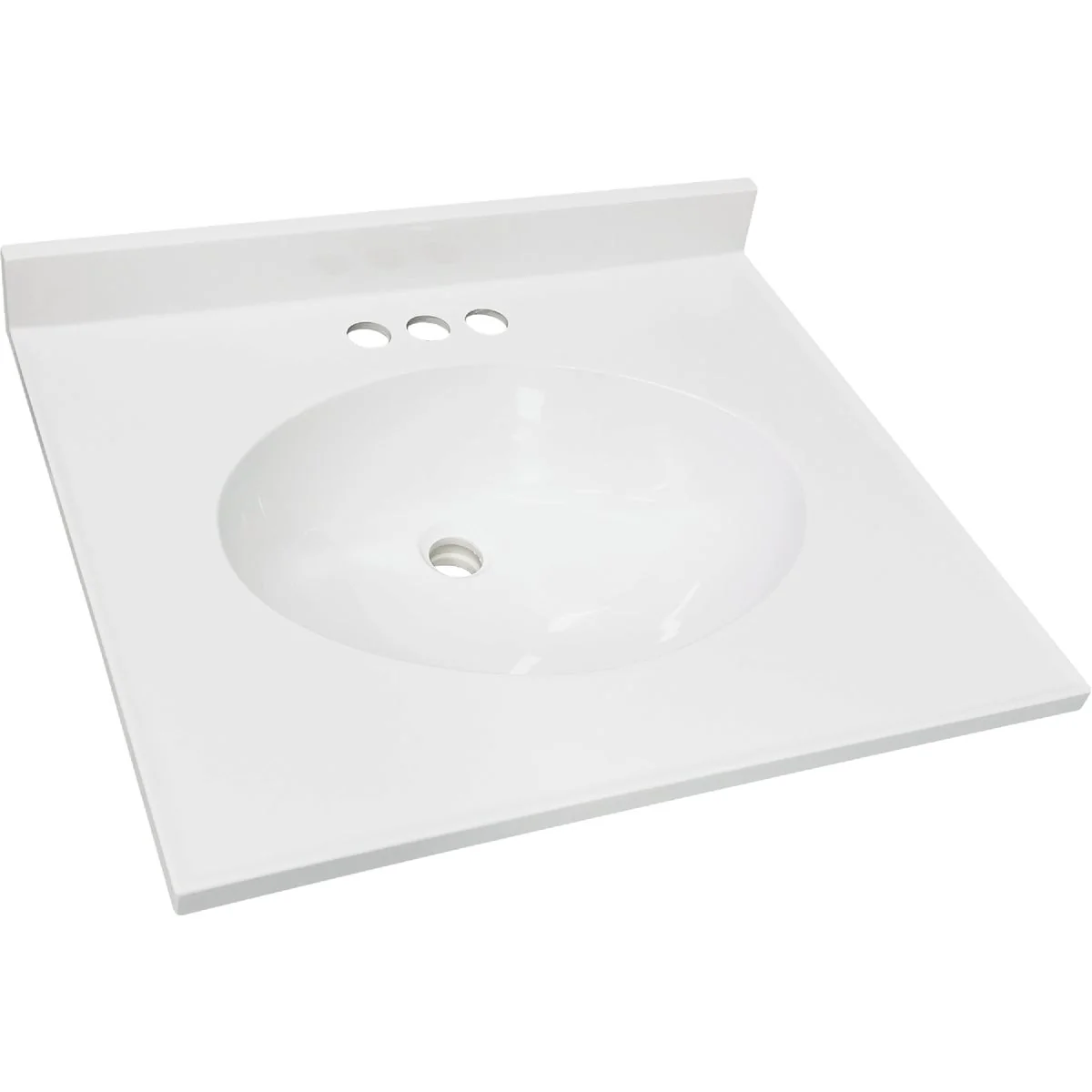 Excellent CraftMark 25 In. x 19 In. Cultured Marble Solid High Gloss White Vanity Top with Round Bowl High-Performance