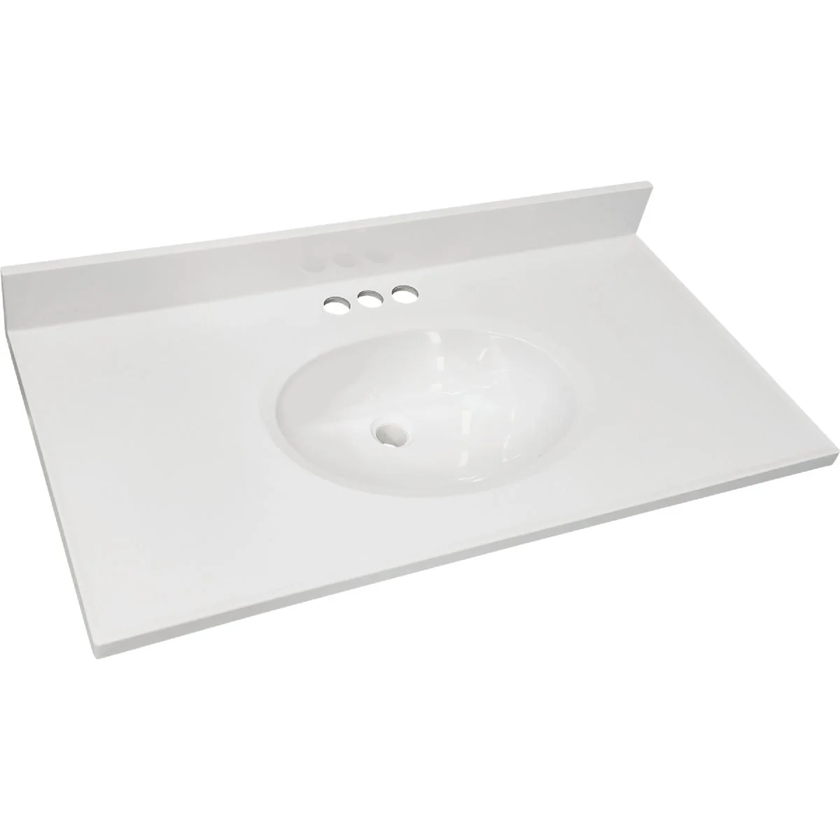 Recyclable CraftMark 61 In. x 22 In. Cultured Marble Solid High Gloss White Vanity Top with Round Double Bowl Soft