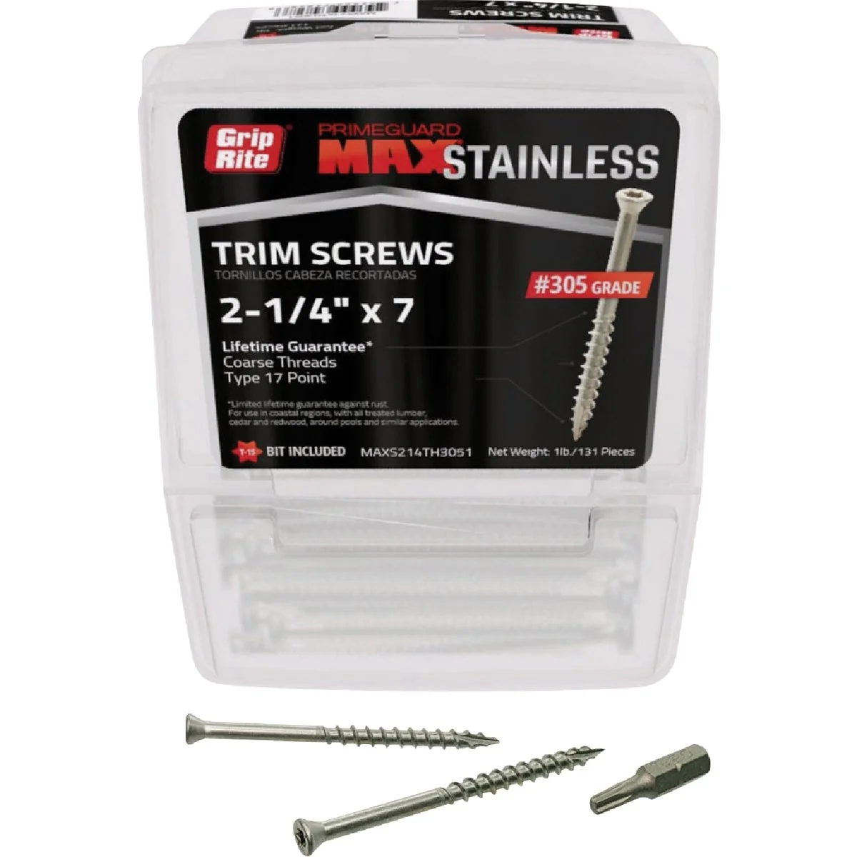 Consistent Grip-Rite Max 2-1 4 In. T17 ST15 305 Stainless Steel Trim Screw 1 Lb. Long-Lasting