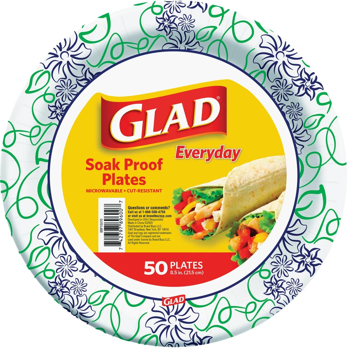 Fine Crafted Glad Everyday 8.5 In. Whimsical Floral Round Paper Plates 50-Count Casual