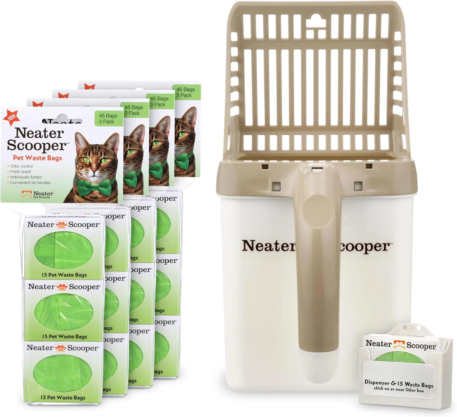 Responsible Neater Pet Brands Neater Scooper Standard Cat Litter Scoop 195 Refill Bags – Mess- Cat Litter Scooper with Bag Spill-Proof Kitty Box Sifter Bin Doubles as Scoop Holder For Single-Cat Household Modern