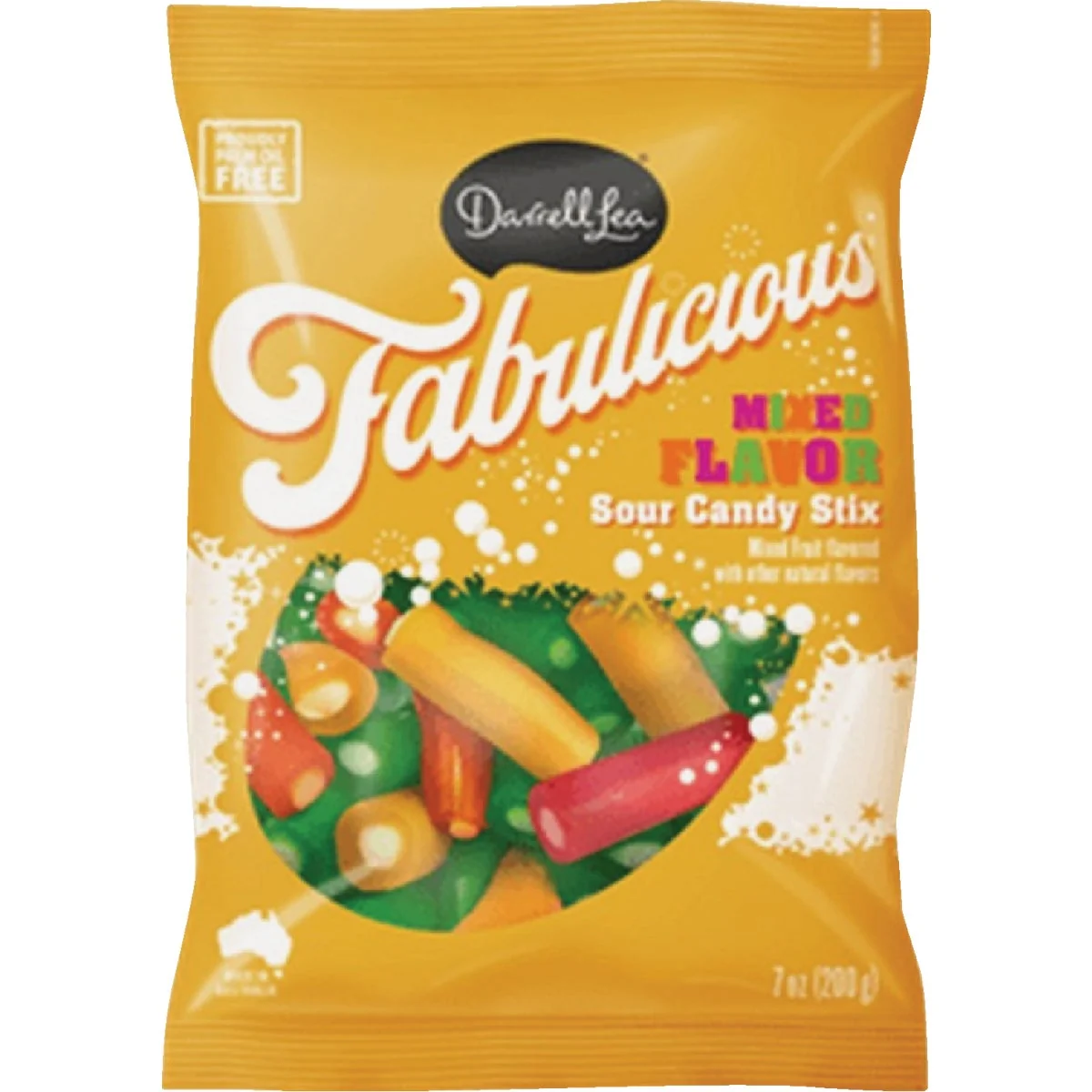Authentic Darrell Lea Fabulicious 7 Oz. Sour Mixed Flavor Stix Premium