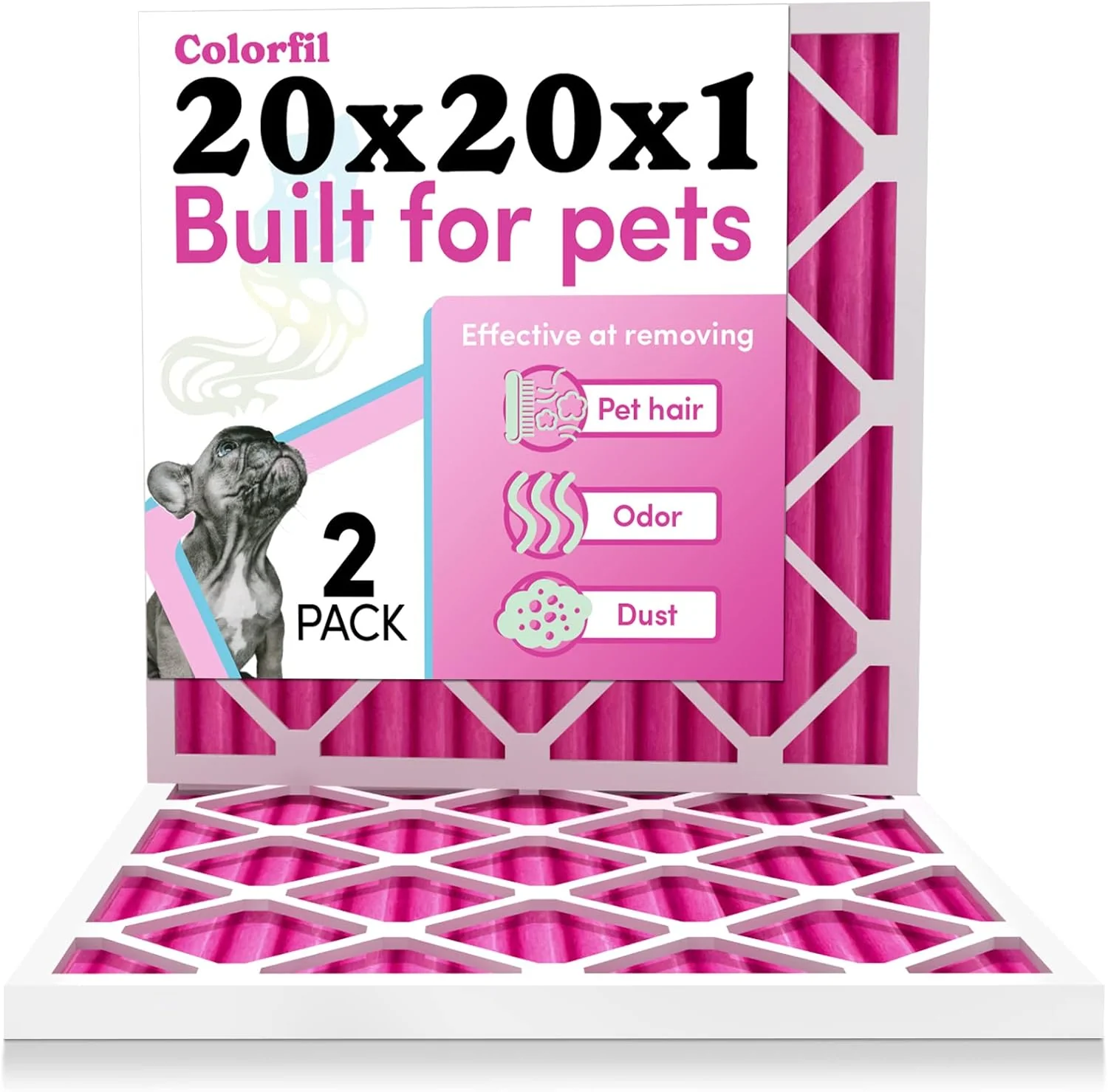 Premium Material Colorfil 20x20x1 Air Filter 2-Pack Made in the USA Color Changing Remove Cat and Dog Odor MERV 8 for Pet Hair Dander and Dust 19.5 x19.5 x0.75 Exact Size Natural