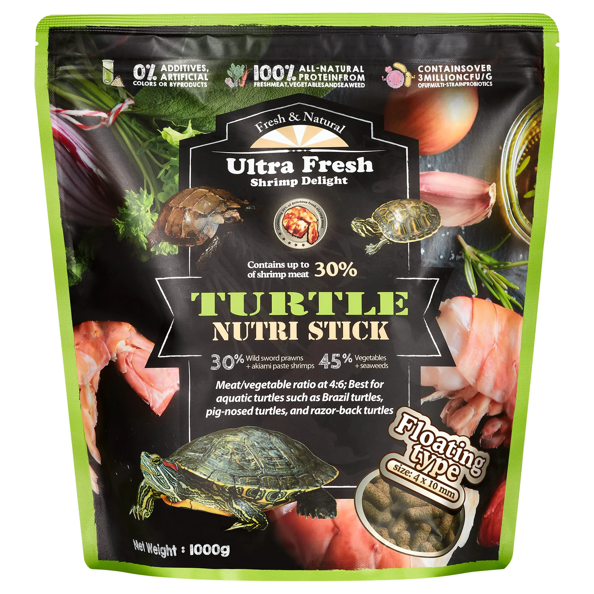 Genuine Ultra Fresh Turtle Nutri Stick – Sword Prawn Flavor Calcium Probiotics 35.27oz Refined