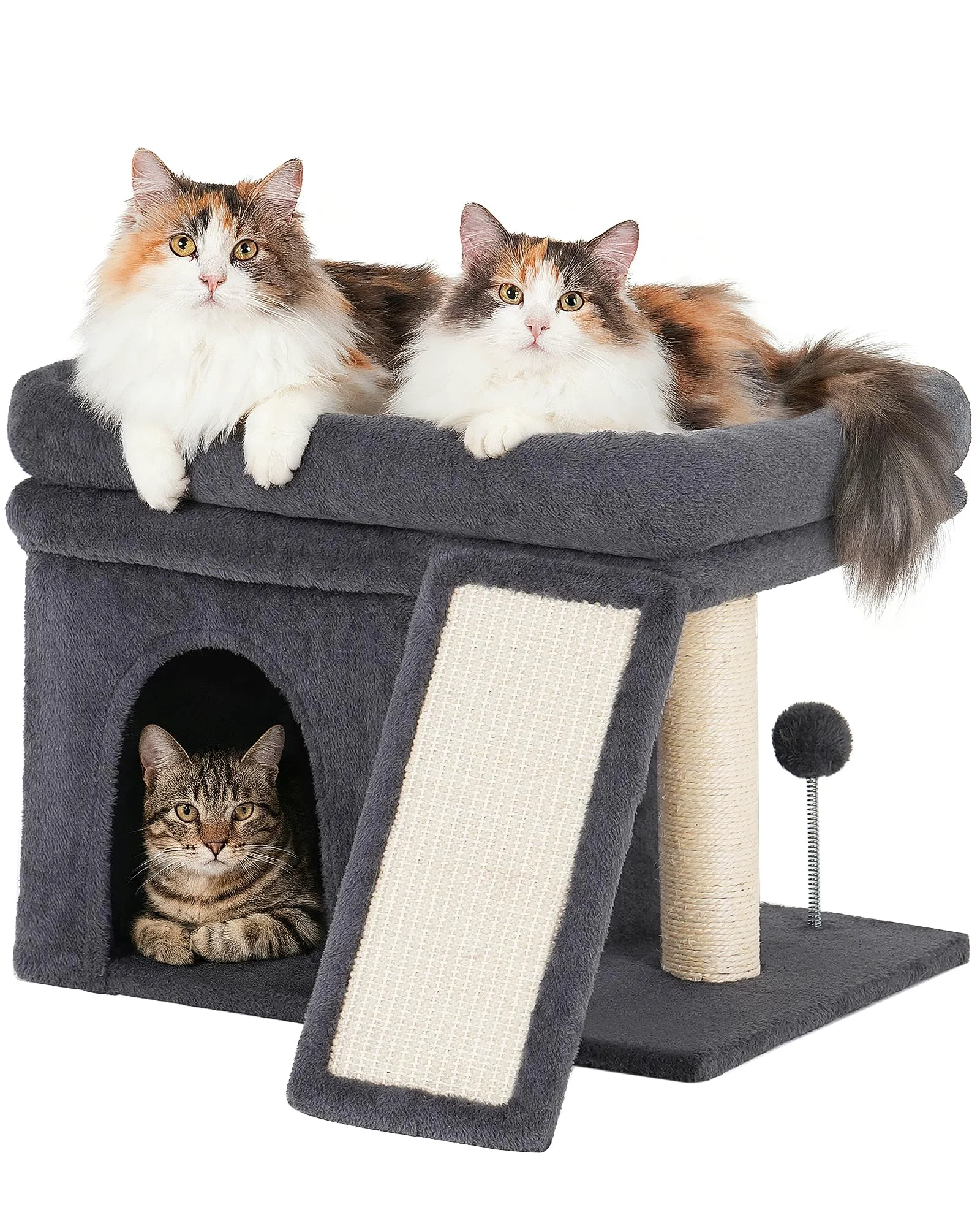 Genuine Aechonow 14-inch Cat Tree Tower with Scratching Post — Large Perch Cozy Condo Dark Gray Breathable