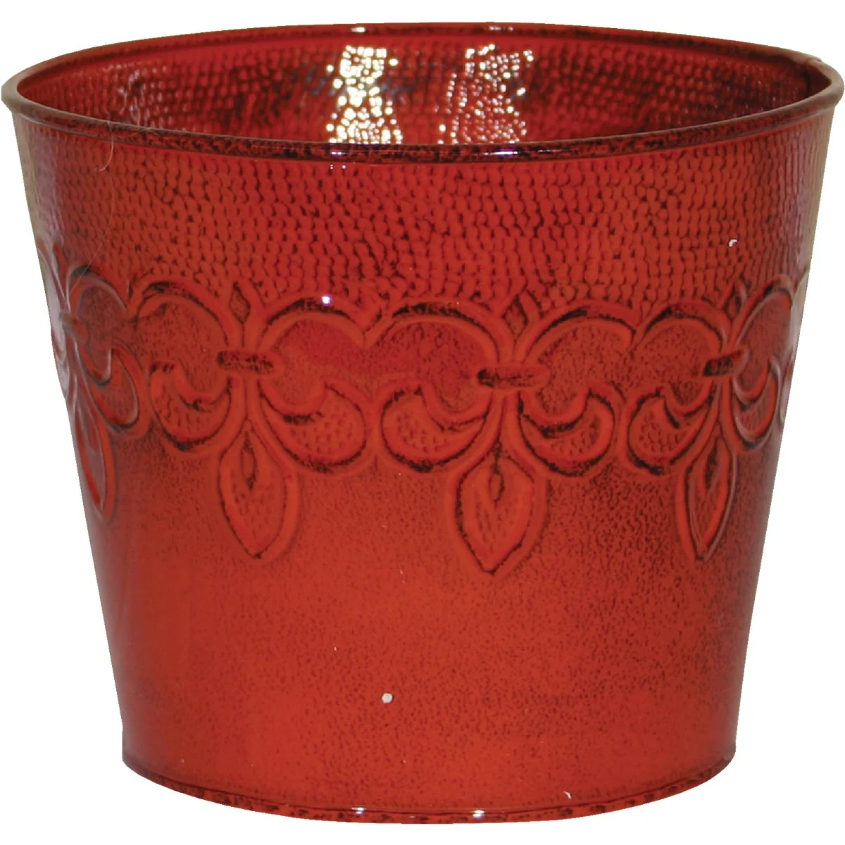 Long-Lasting Robert Allen Fleur De Lis 8 In. Metal Cayenne Red Planter Soft