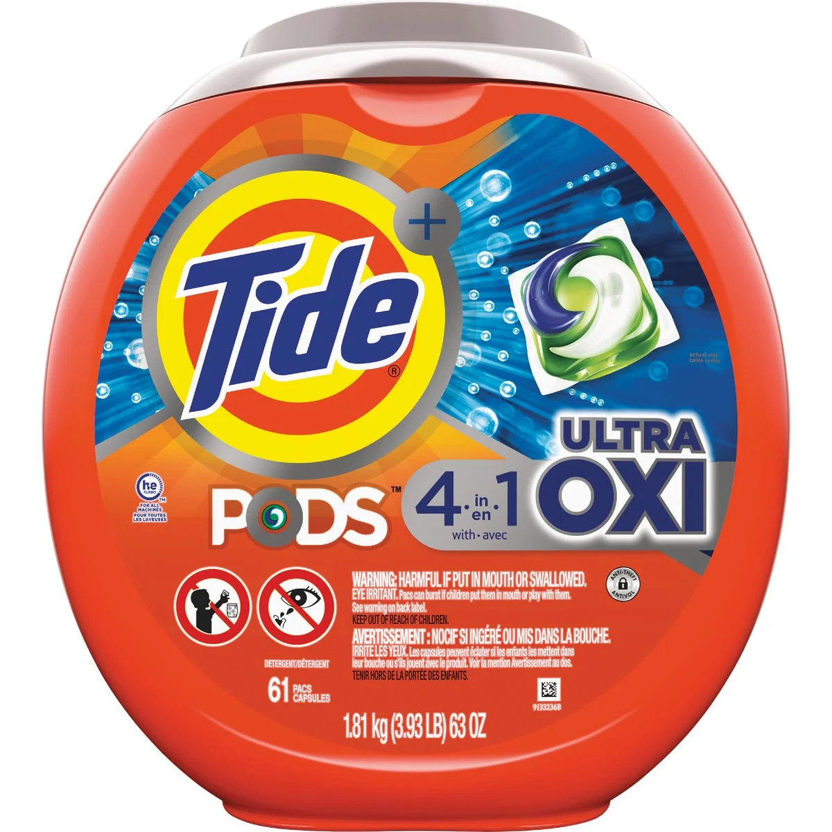 Fast Tide Pods 4-In-1 Ultra Oxy Liquid Laundry Detergent Soap Pacs 61-Count Functional