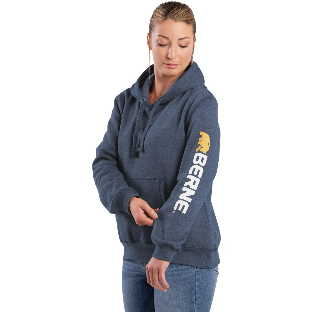 Reliable Berne 2XL Steel Blue Women's Signature Sleeve Pullover Hooded Sweatshirt Green