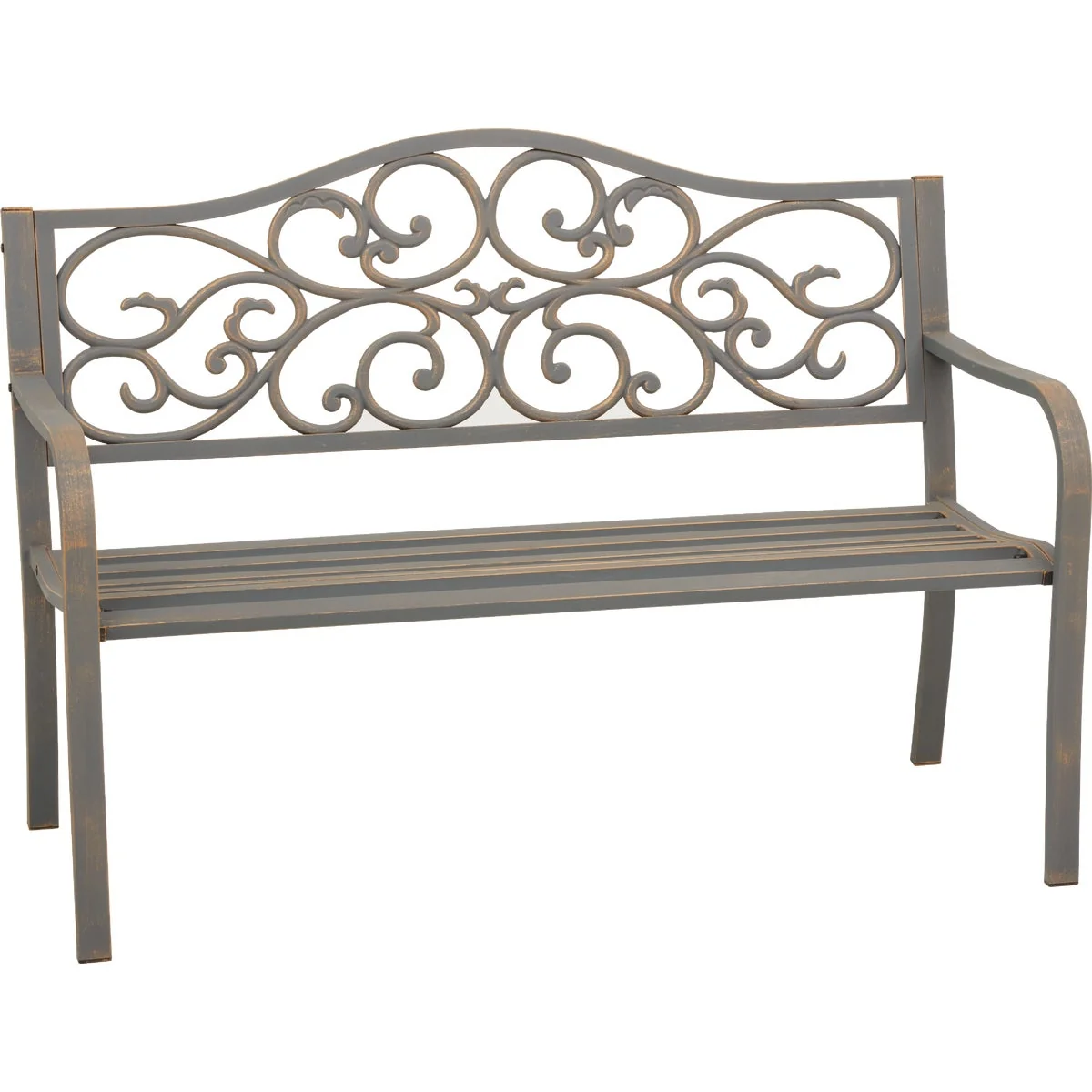 First-Class Outdoor Expressions 50 In. Gray Steel Bench with Scroll Design Classic