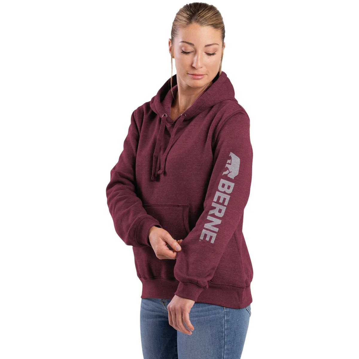 Soft Berne Small Cabernet Women's Signature Sleeve Pullover Hooded Sweatshirt Premium