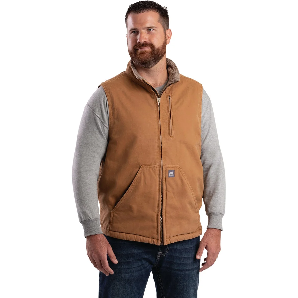 Proven Berne Heartland Men's 2XL Brown Sherpa-Lined Washed Duck Vest Dependable