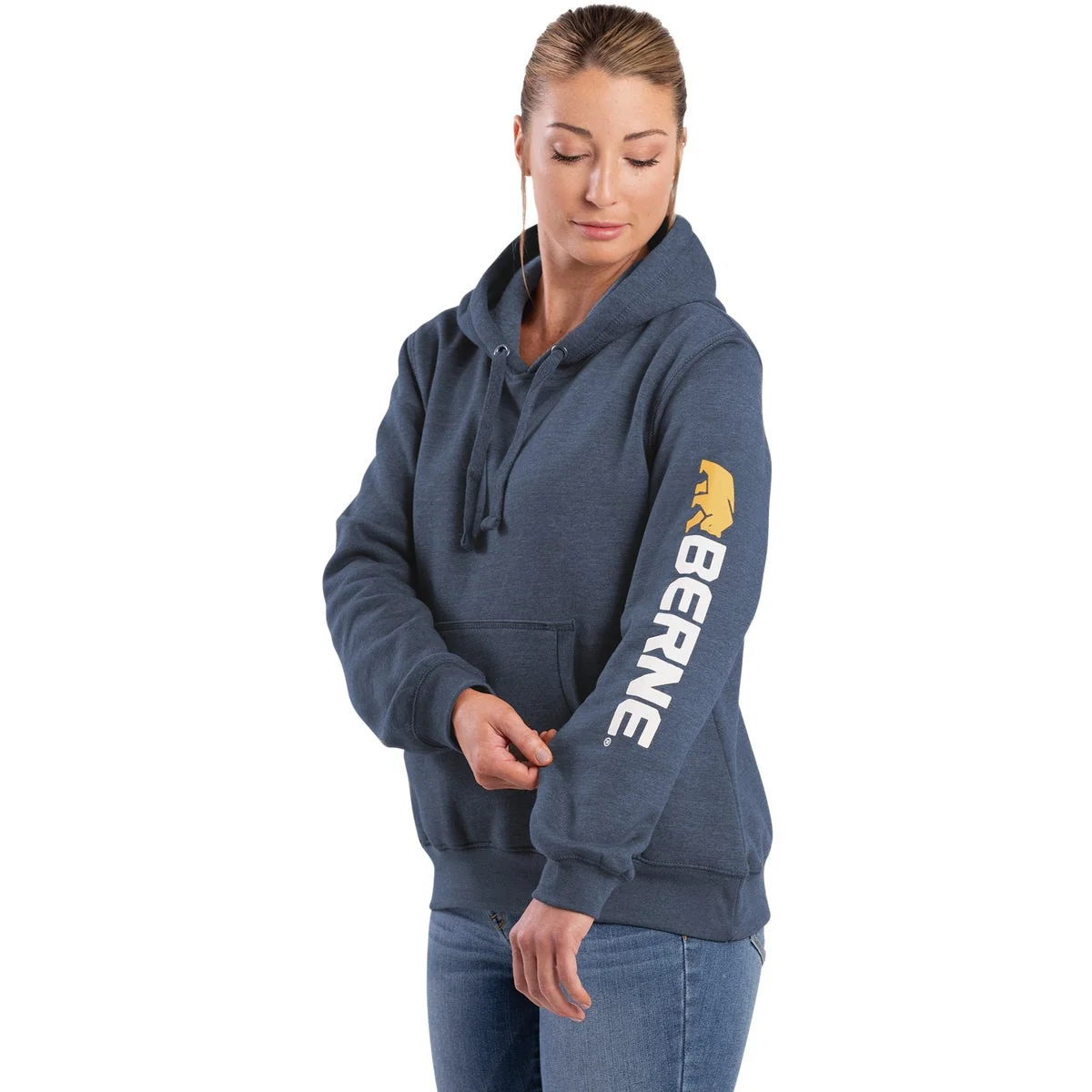Elegant Berne Medium Steel Blue Women's Signature Sleeve Pullover Hooded Sweatshirt Dependable