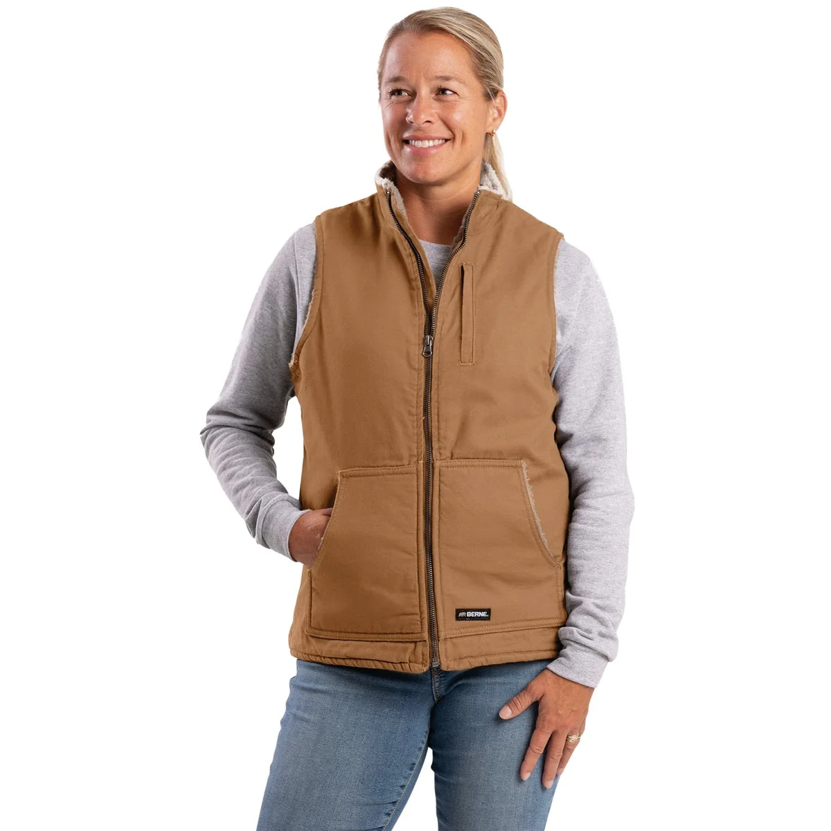 Flexible Berne Softstone Women's XL Brown Duck Sherpa-Lined Vest Casual