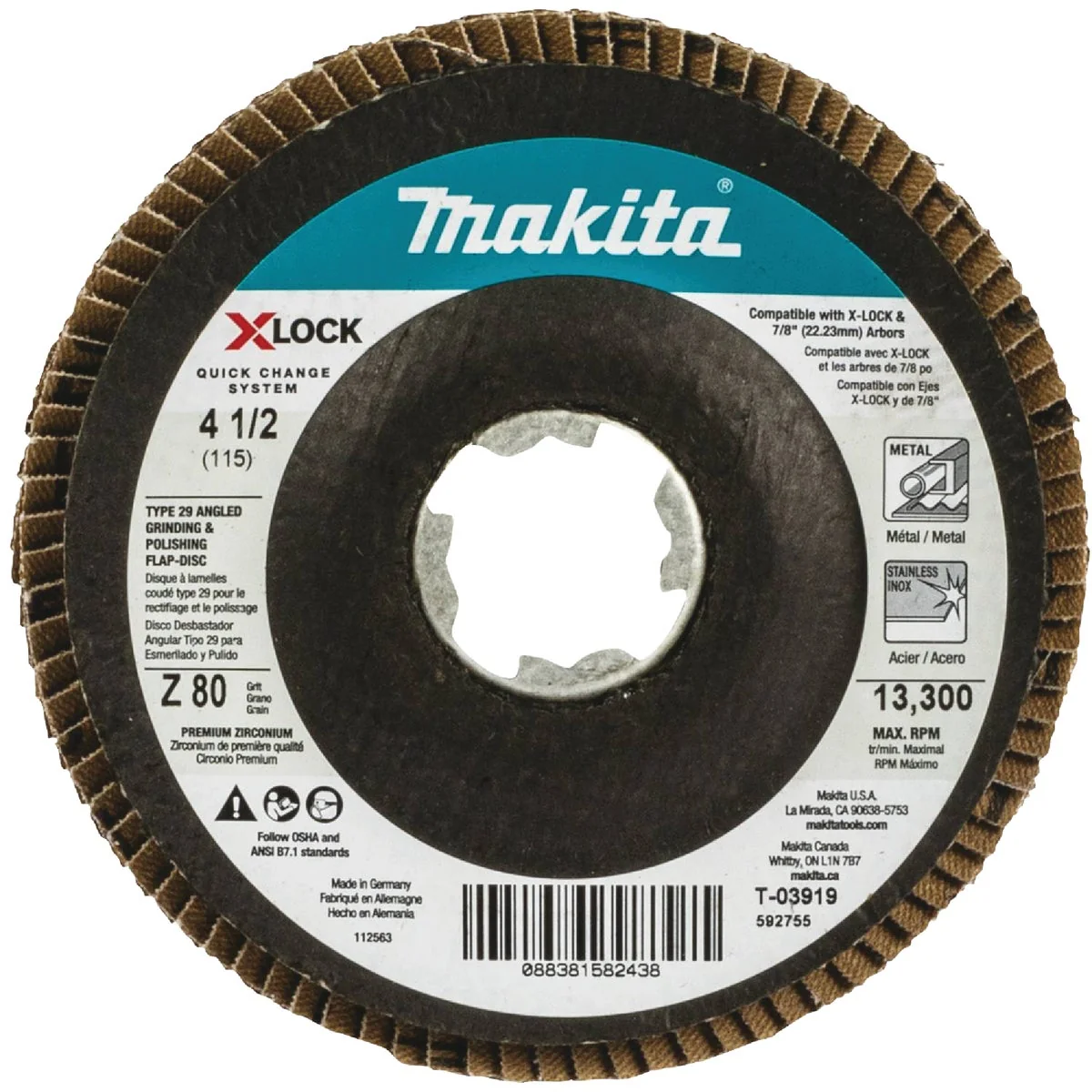 Powerful Makita X-LOCK 4-1 2 In. x 7 8 In. 80-Grit Type 29 Zirconia Angle Grinder Flap Disc Breathable