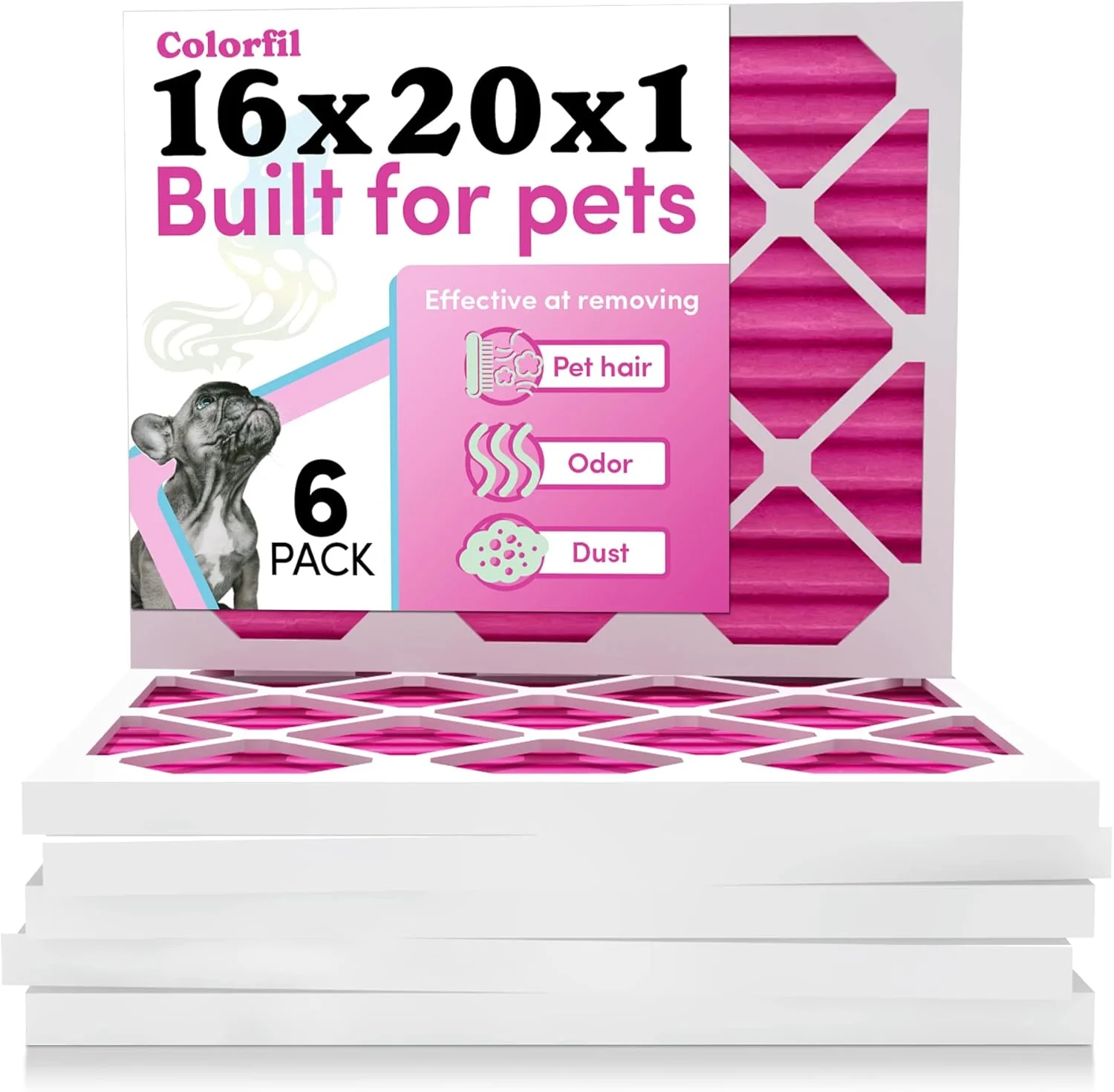 Luxury Colorfil 16x20x1 Air Filter 6-Pack Made in the USA Color Changing Remove Cat and Dog Odor MERV 8 for Pet Hair Dander and Dust 15.5 x19.5 x0.75 Exact Size Comfortable
