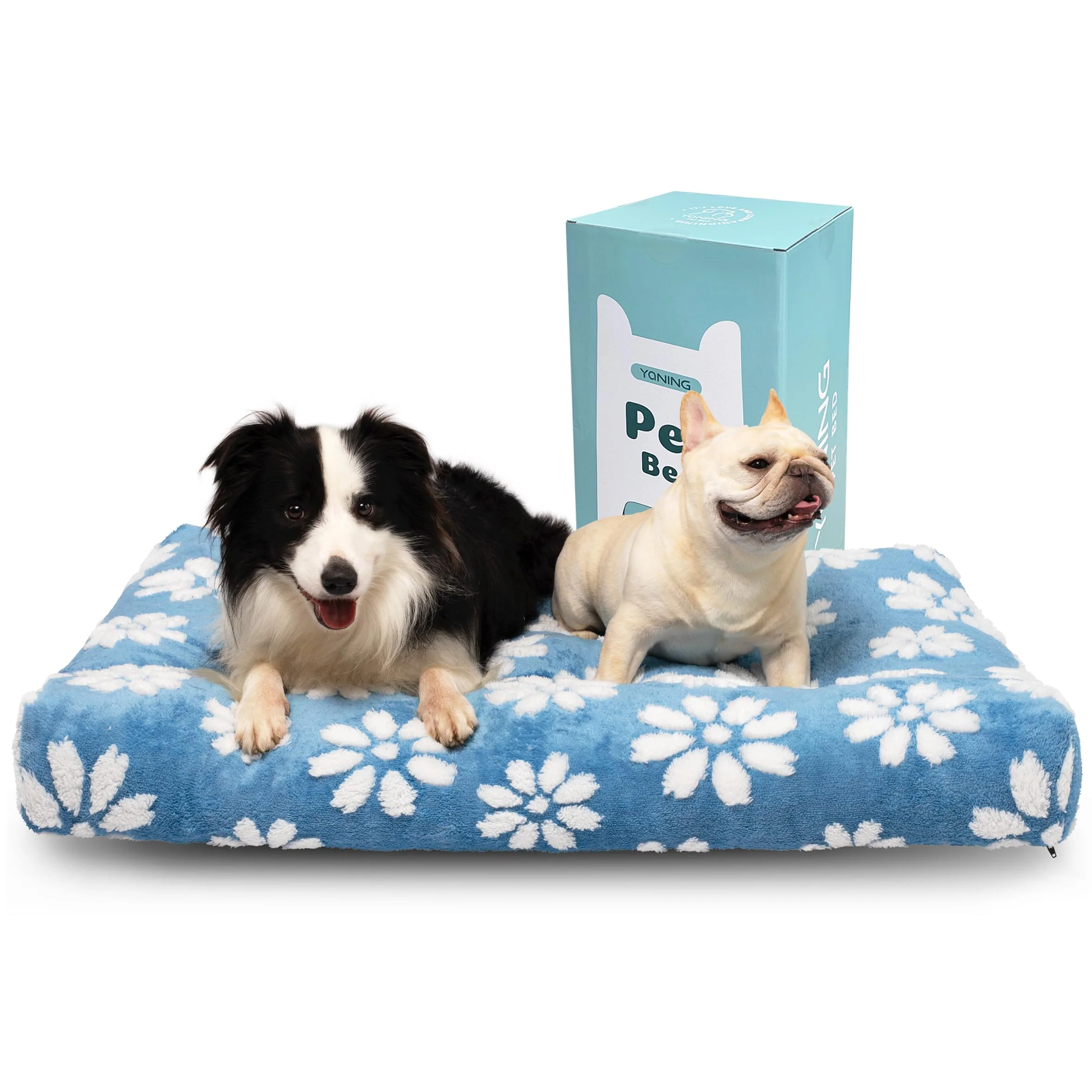 High-Quality Yaning Extra Large Dog Bed 41x28 in Blue Flower – Plush Removable Cover Anti-Slip Secure