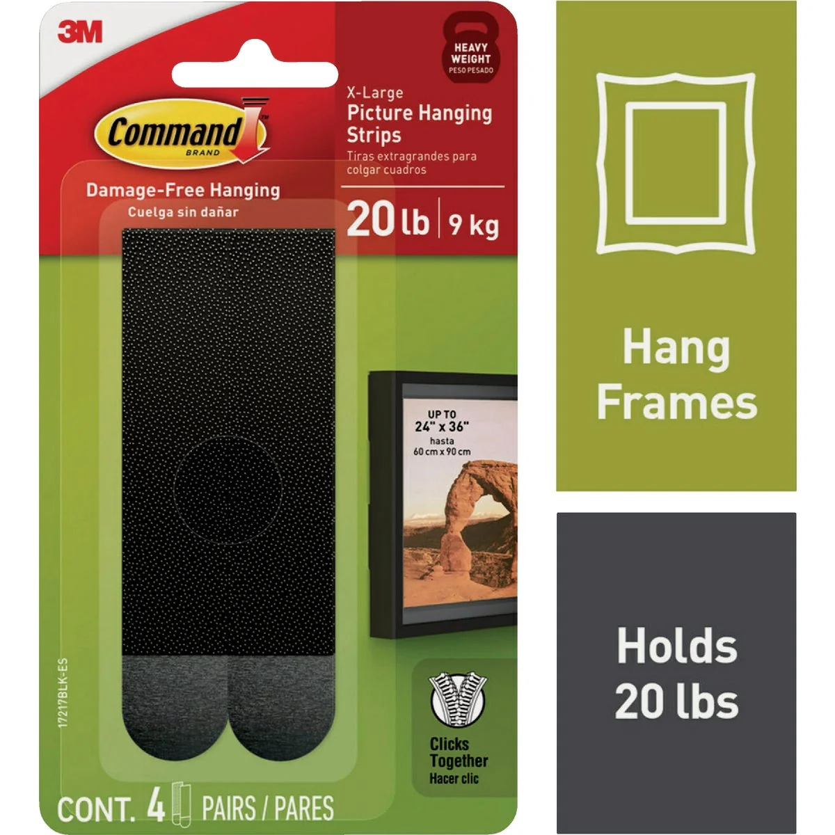 Unique Command 20 Lb. Picture Hanging Strips Black 4 Pairs Detailed