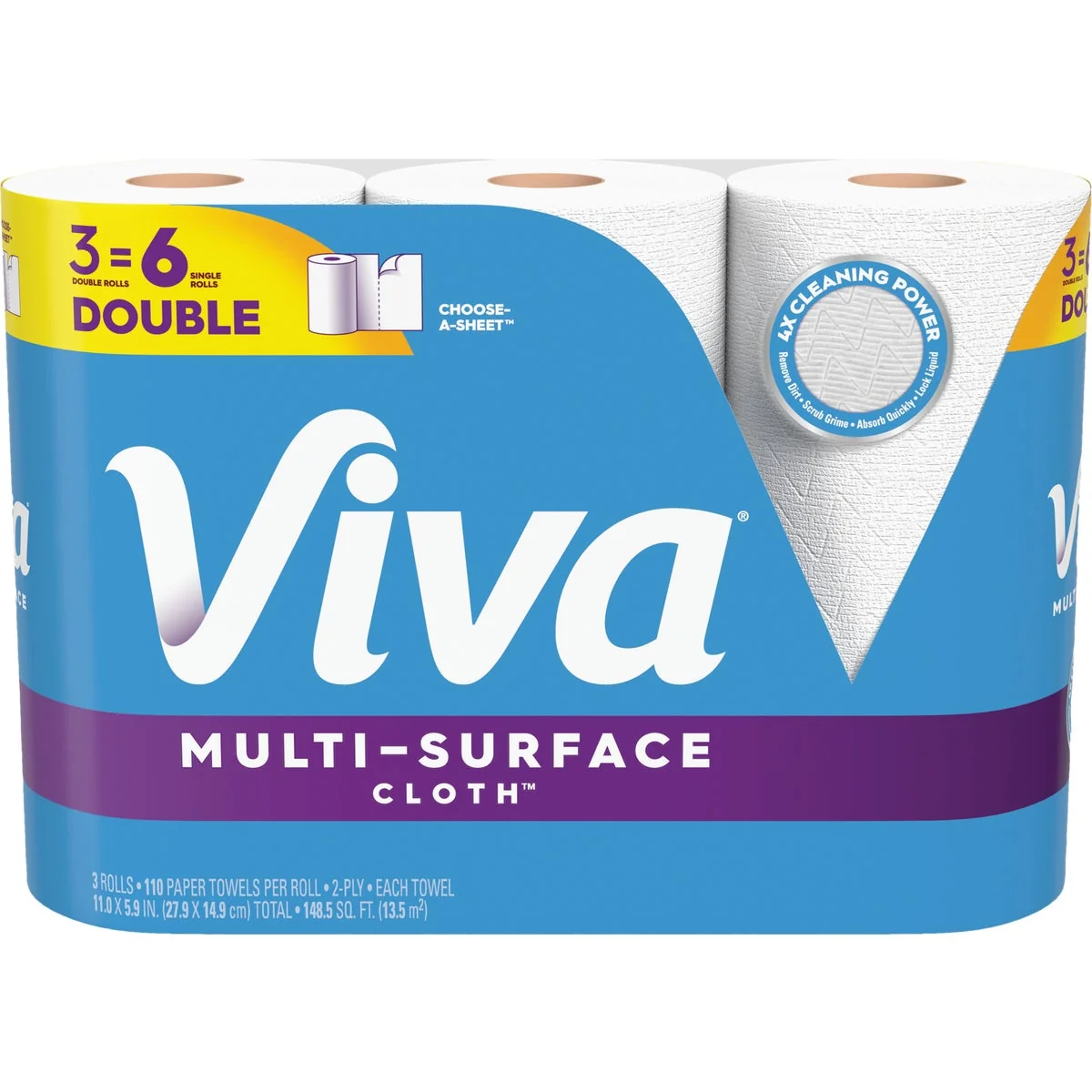 Prestigious Viva Multi-Surface Cloth Choose-A-Sheet Paper Towels 3 Double Rolls Durable