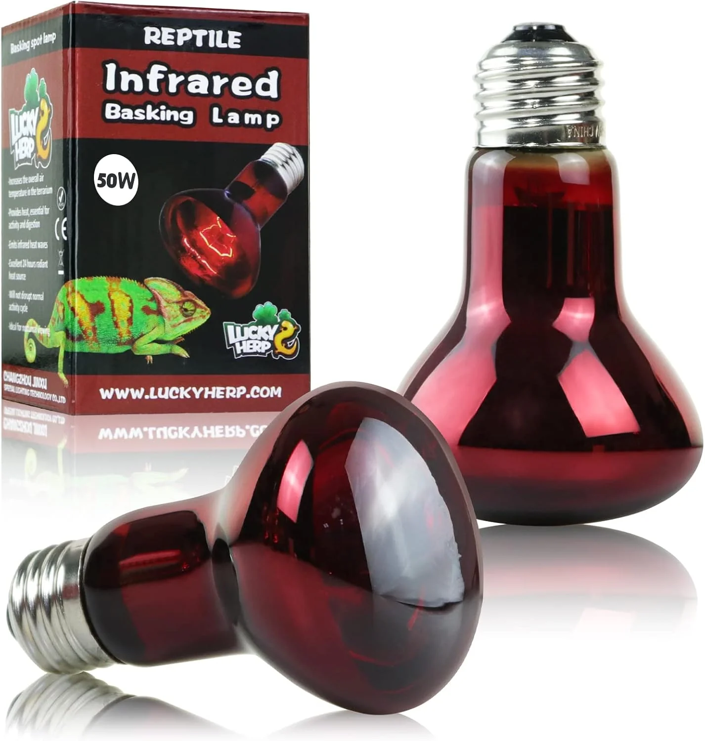 Green LUCKY HERP 50W Reptile Heat Lamp Bulbs 2 Pack Reptiles Amphibians Infrared Basking Spot Lamp Heat Light Bulb for Turtle Bearded Dragon Lizard Top-Quality