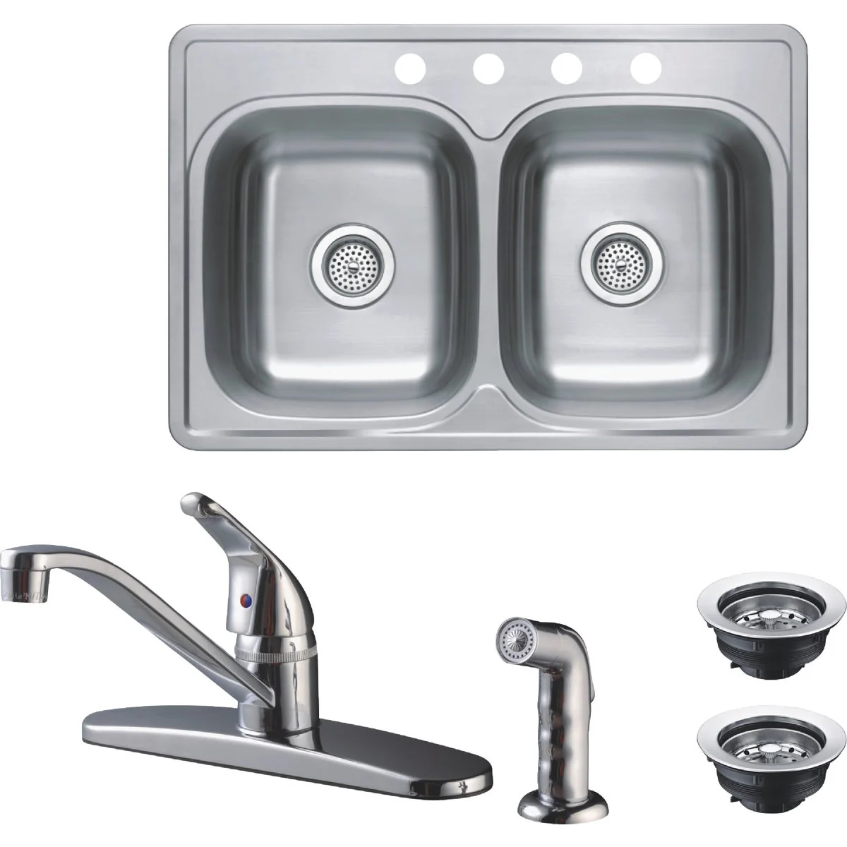 Enhanced CMI Double Bowl 33 In. x 22 In. x 6 In. Stainless Steel Kitchen Sink Kit with 1-Handle Faucet Healthy