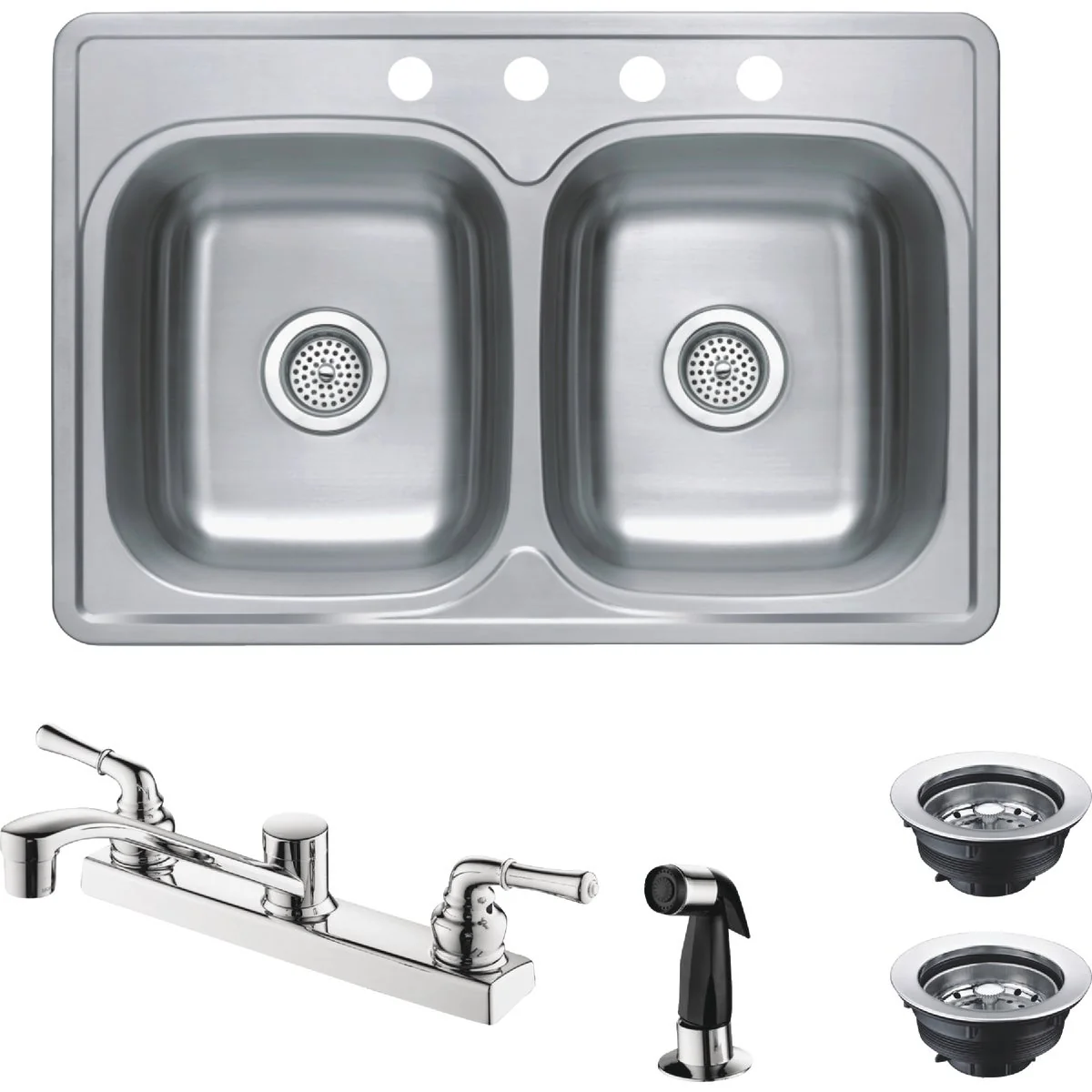 Elegant CMI Double Bowl 33 In. x 22 In. x 6 In. Stainless Steel Kitchen Sink Kit with 2-Handle Faucet Trendy