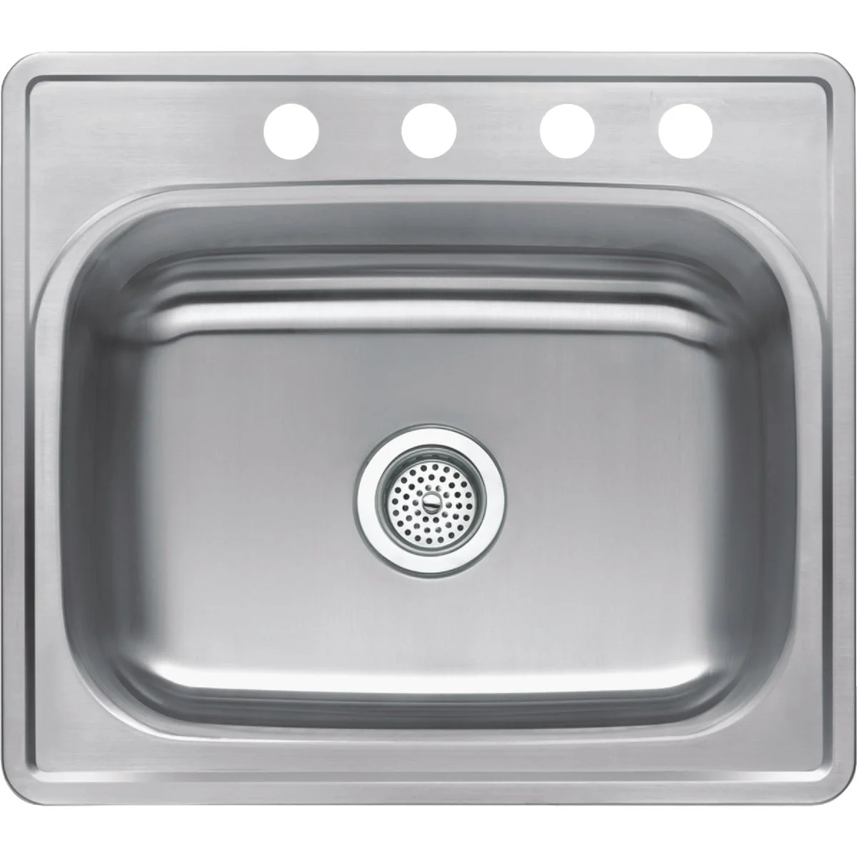 Soft CMI Single Bowl 25 In. x 22 In. x 6 In. Stainless Steel 4-Hole 23 Ga. Top Mount Kitchen Sink Consistent