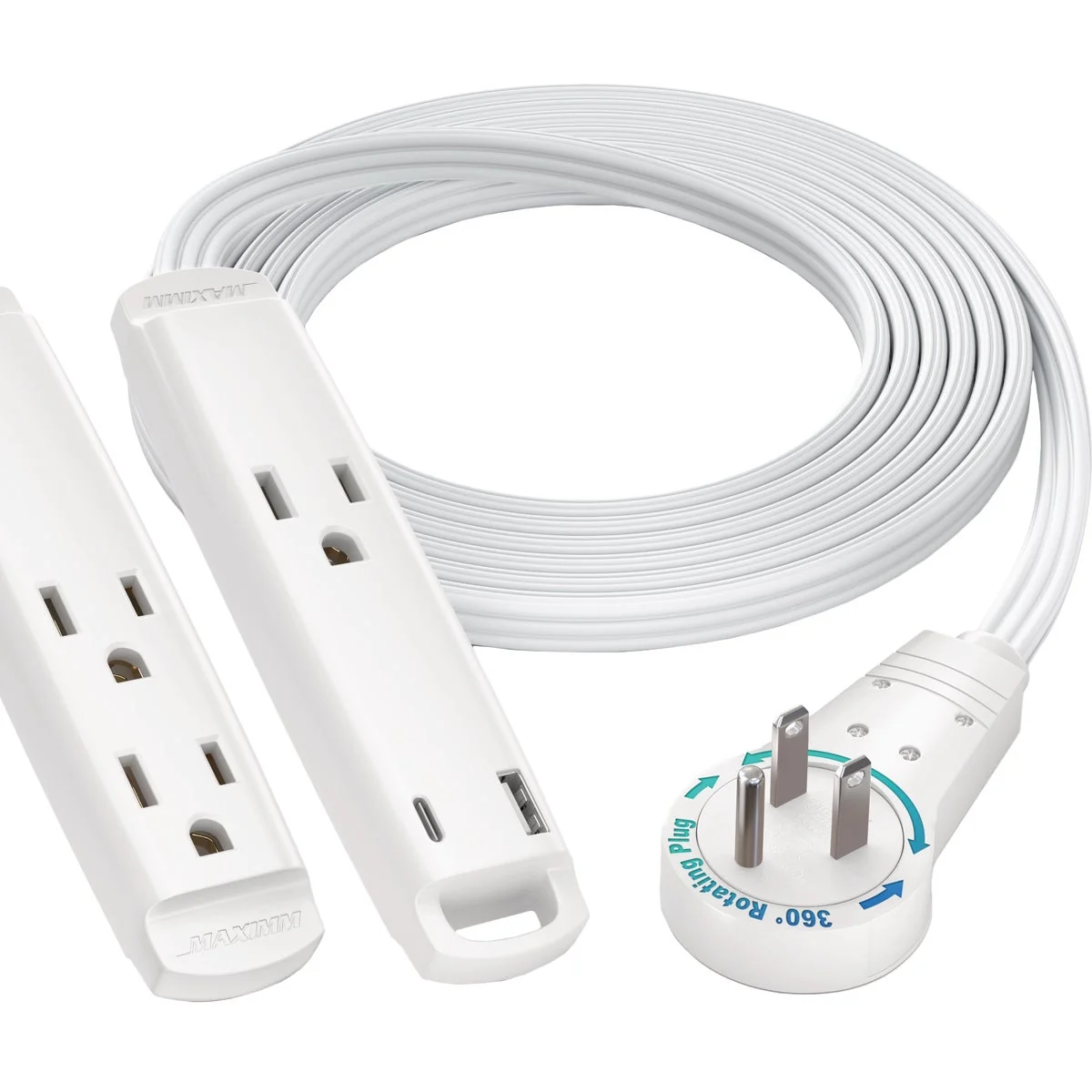 High-Quality Maximm 6 Ft. 16 3 White 3-Outlet 360 Deg. Rotating Plug USB-C Extension Cord Easy-to-Use