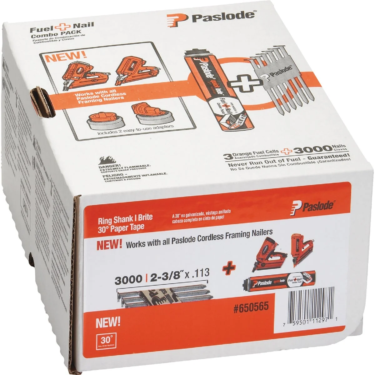 Fast Paslode 2-3 8 In. x 0.113 In. 30 Degree Paper Tape Brite Ring Shank RounDrive Framing Nails with Framing Fuel 3000 Ct. Official