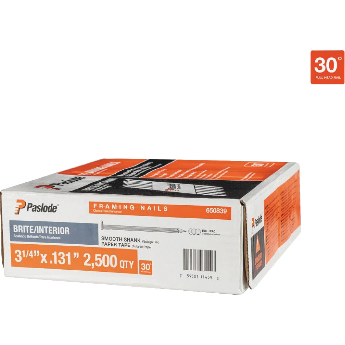 Elite Paslode 3-1 4 In. x 0.131 In. 30 Degree Paper Tape Brite Smooth Shank RounDrive Framing Nails 2500 Ct. Detailed