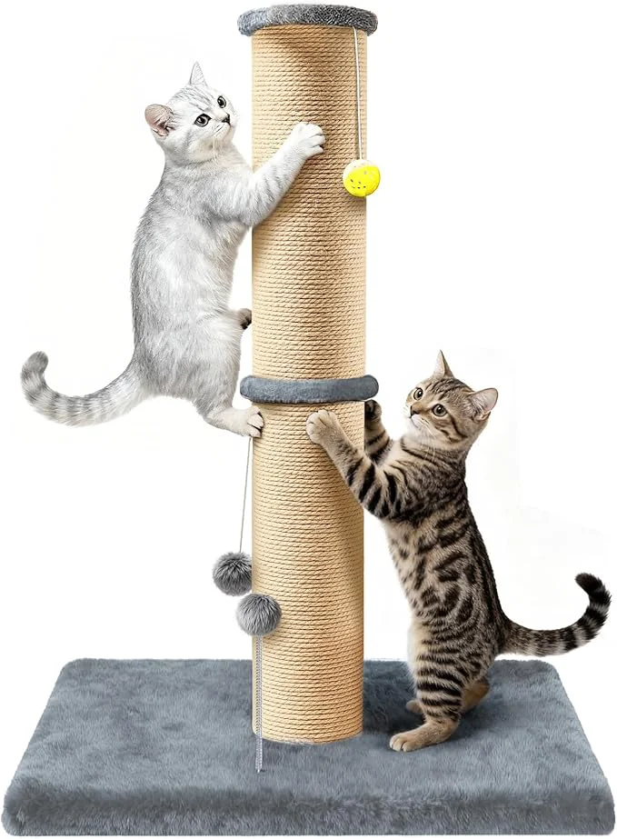 Original Design 5-Inch Thick Sisal Cat Scratching Post 36 Tall Cat Scratch Tower with Top Platform and Extra-Stable 20.8×15.9 Base Durable Cat Scratcher for Indoor Cats GrayAbout ThisOverview Reusable