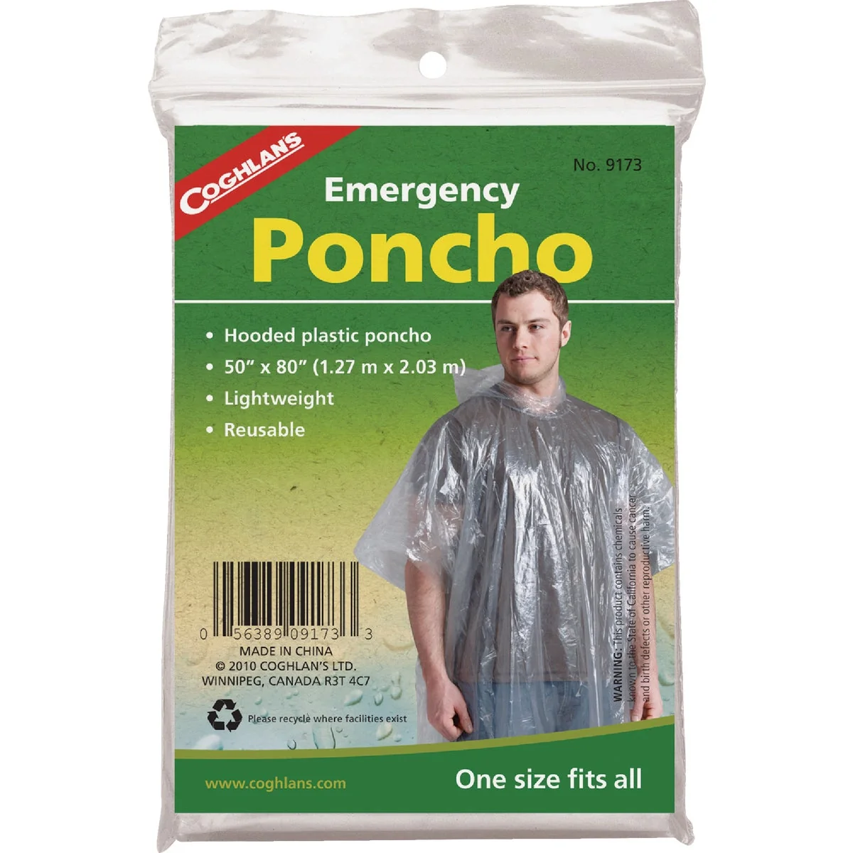 Solid Coghlans 50 In. x 80 In. Emergency Rain Poncho Pure