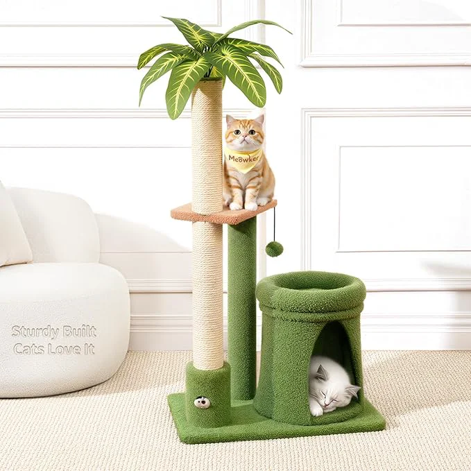 Practical Cat Tree Tower Scratching Post Stand for Indoor 41 Compact Palm Tree Kitten House Condo with Cozy Bed for Small Cats Space Saving Design Supports Climber Scratch Playing and RestAbout ThisOverview Proven