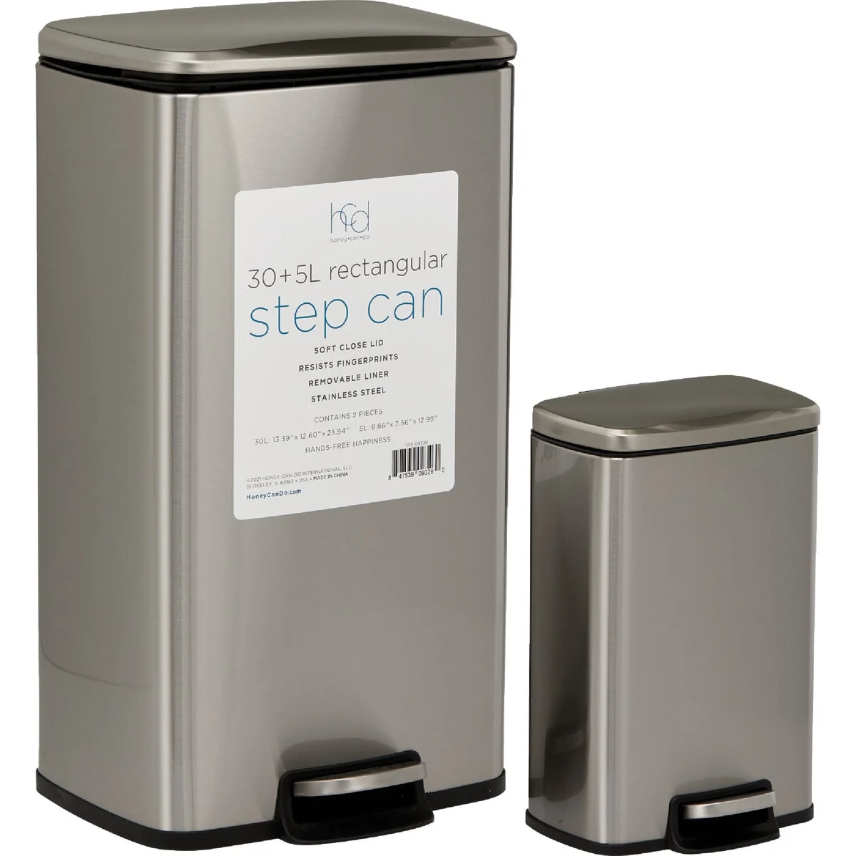 Practical Honey Can Do 7.92 Gal. 30L 1.3 Gal. 5L Stainless Steel Trash Cans 2-Count Soft