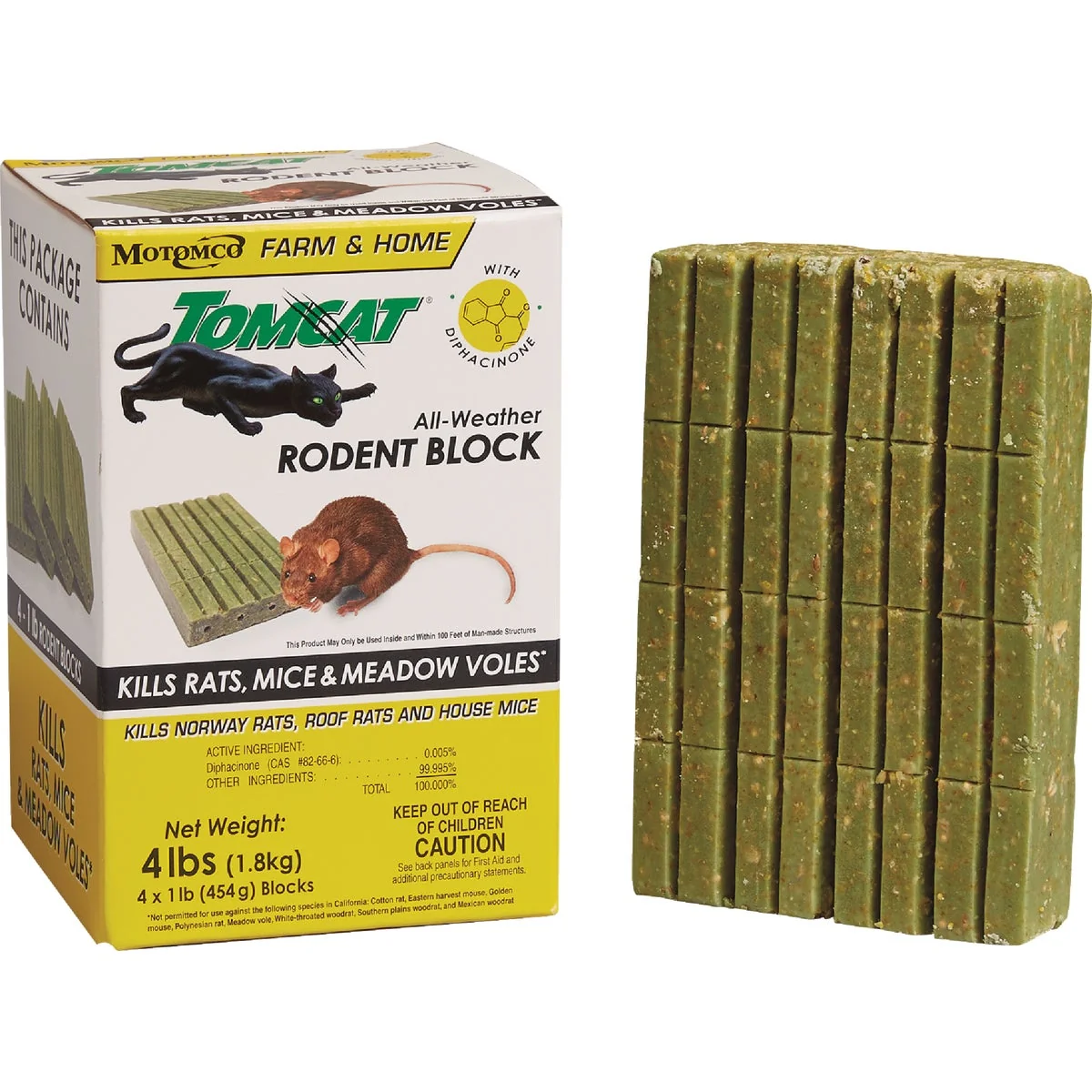 High-Performance Tomcat 4 Lb. All-Weather Rodent Block Bait Block Green