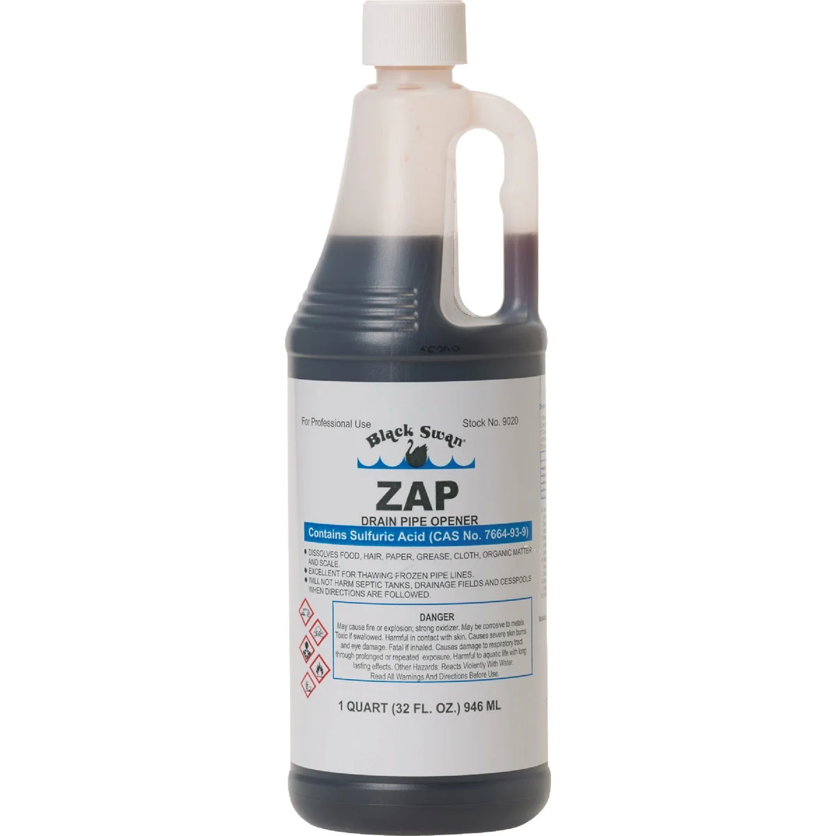 Original Black Swan Zap Sulfuric Acid Drain Opener with Odor Blanket 1 Qt. Traditional