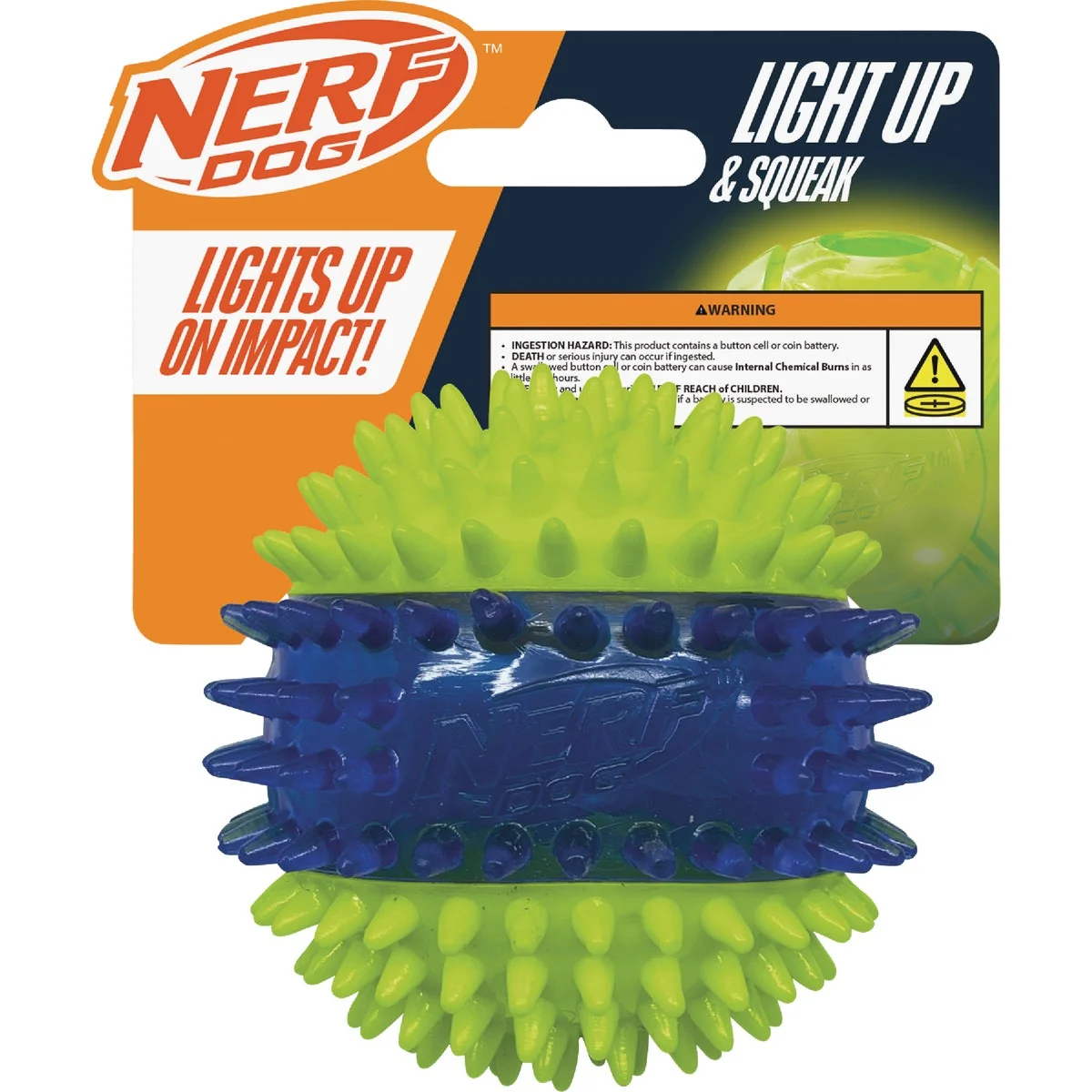 High-End Nerf Dog 2.7 In. Translucent TPR 3-Part Spike LED Squeak Ball Contemporary