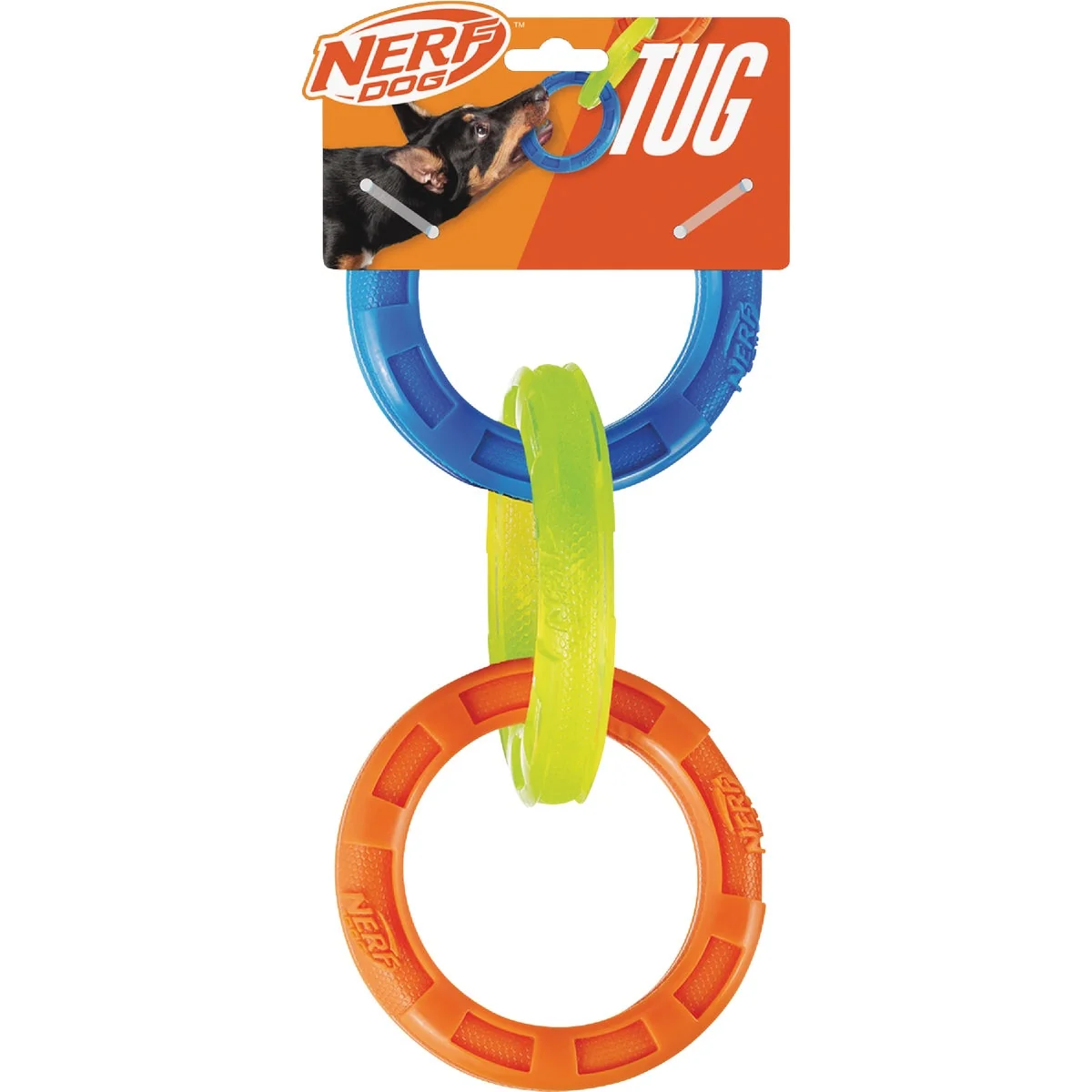 Premium Nerf Dog 10.5 In. TPR 3-Ring Tug Dog Toy First-Class