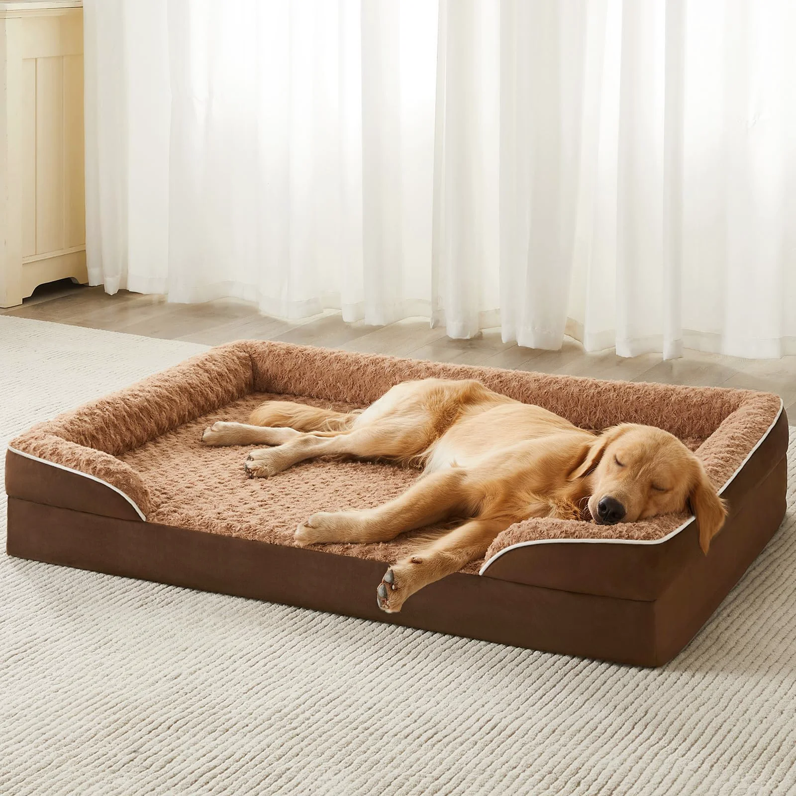 Safe WNPETHOME Large Orthopedic Dog Bed – Washable Waterproof Lining Non-Skid Bottom Enhanced