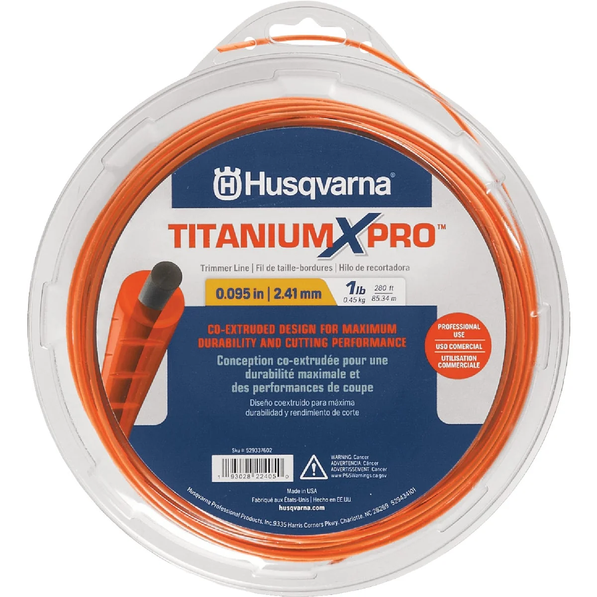 High-End Husqvarna TitaniumX Pro Trimmer Line 0.095 In. Gauge Orange 200 Ft. 1 Lb. Donut Trimmer Line Top-Quality