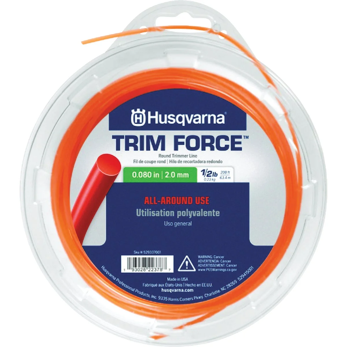 Next-Generation Husqvarna TrimForce Round .080 In. Guage Orange 208 Ft. Donut Trimmer Line High-Performance