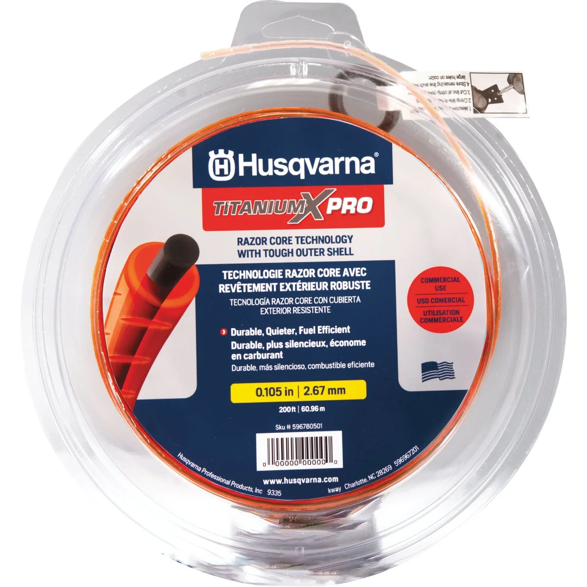 Dependable Husqvarna TitaniumX Pro Trimmer Line 0.105 In. Gauge Orange 200 Ft. 1 Lb. Donut Trimmer Line Convenient