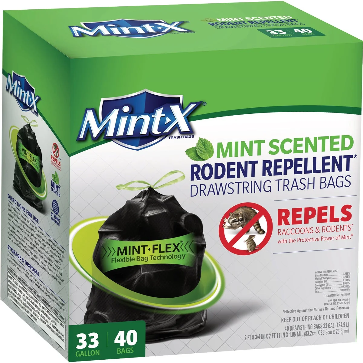 Genuine Mint-X 33 Gal. Mint Scented Rodent Repellent Drawstring Trash Bags 40-Count Refined